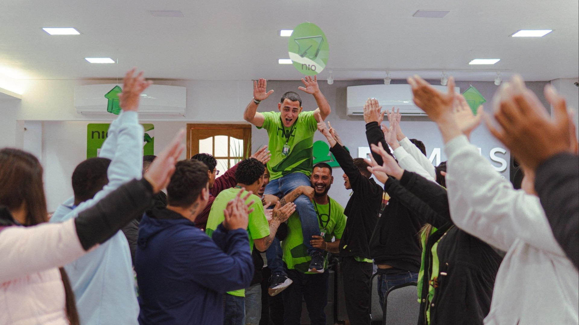an abstract photo of a curved building with a blue sky in the background