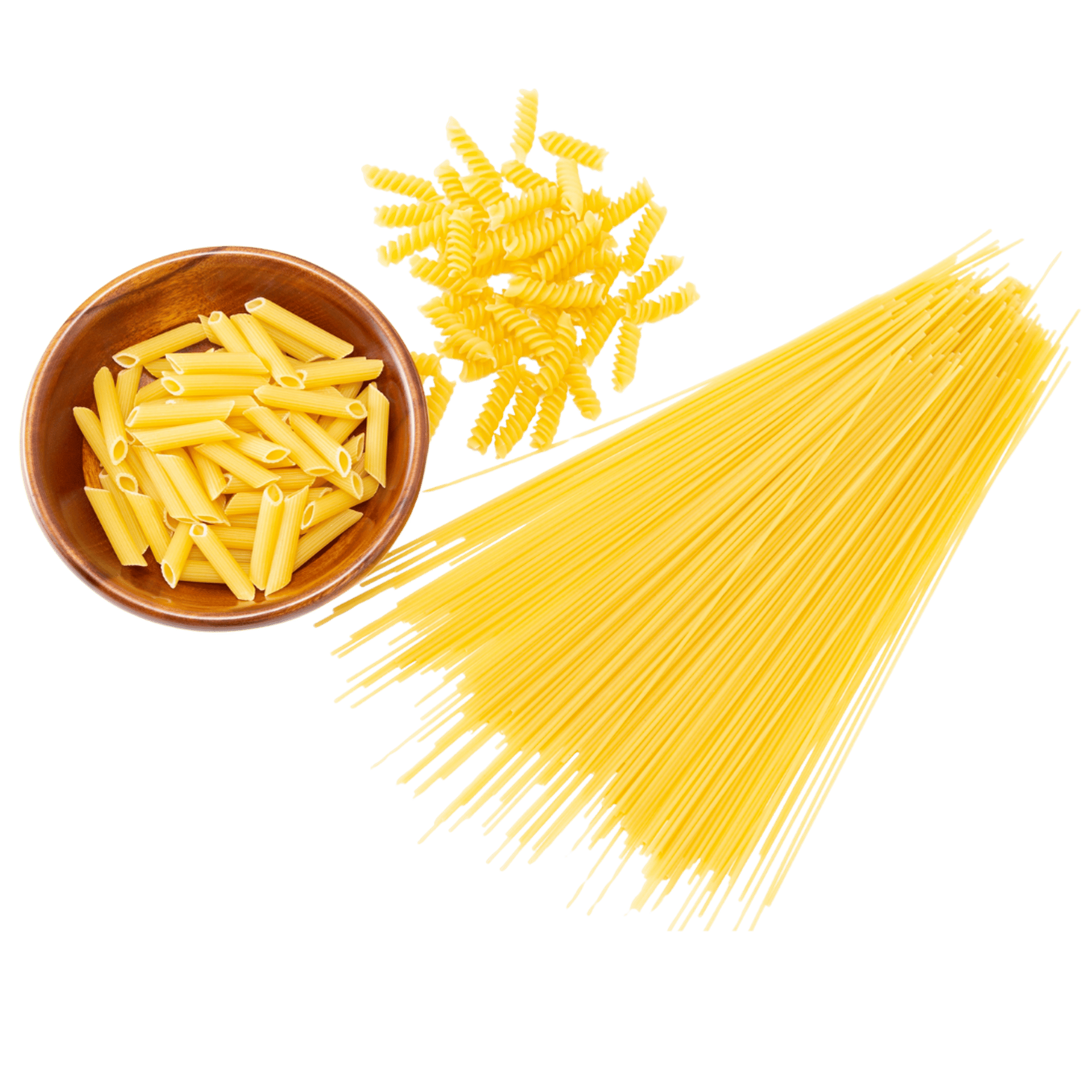 a bowl filled with pasta on top of a white table