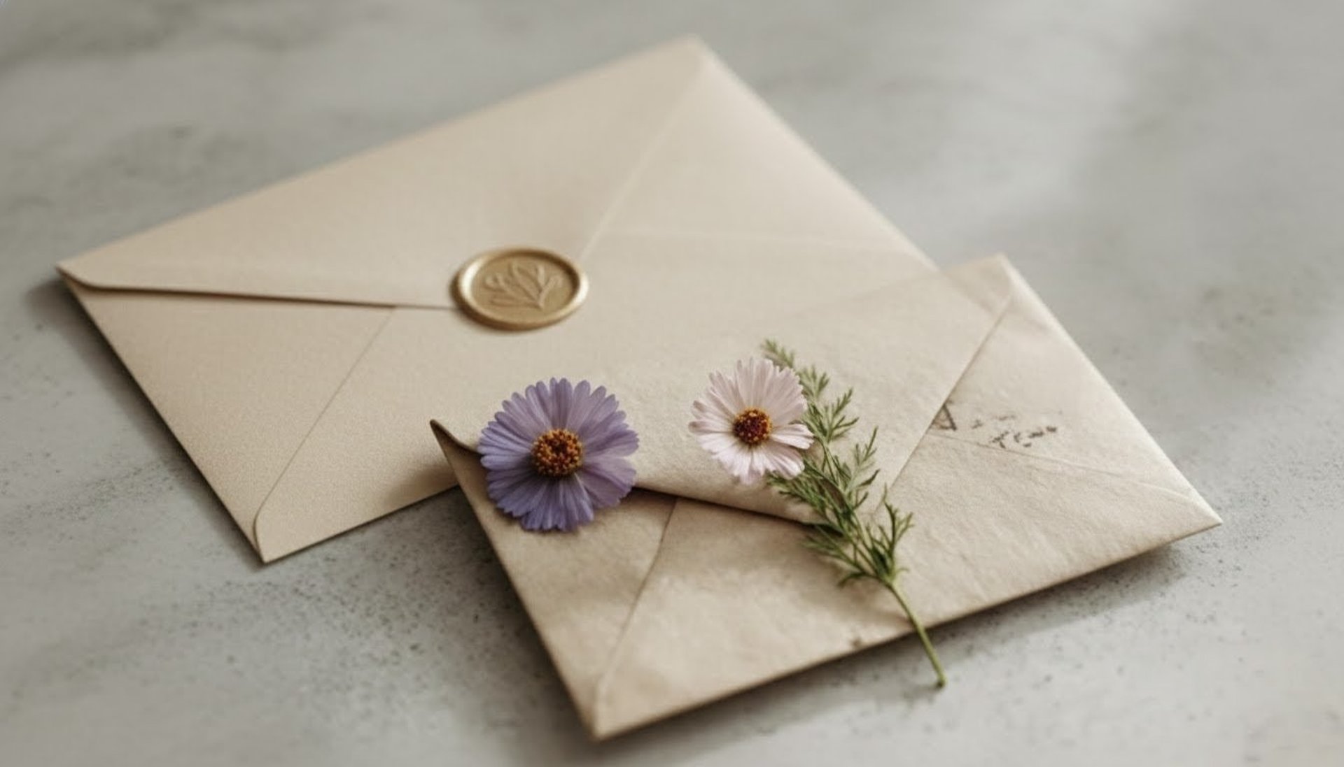 Cartas vintage con flores del campo sobre una mesa