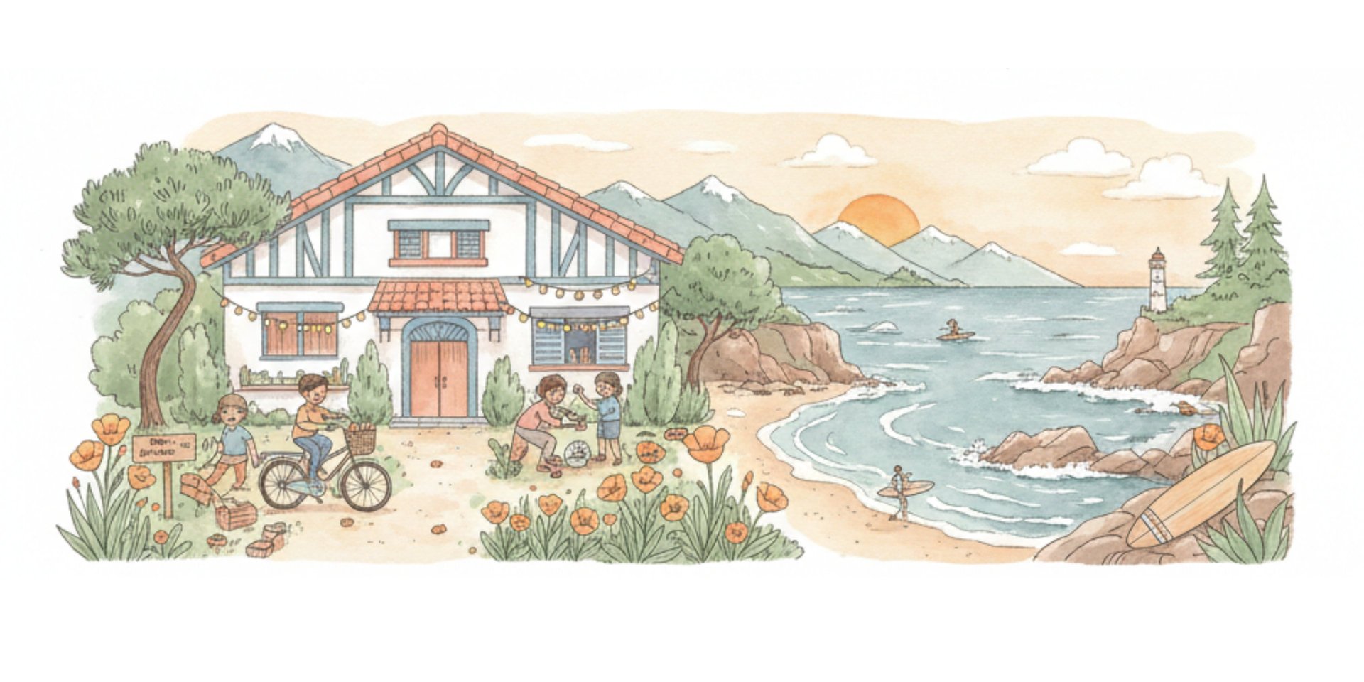 Sunset over the ocean with a lighthouse.