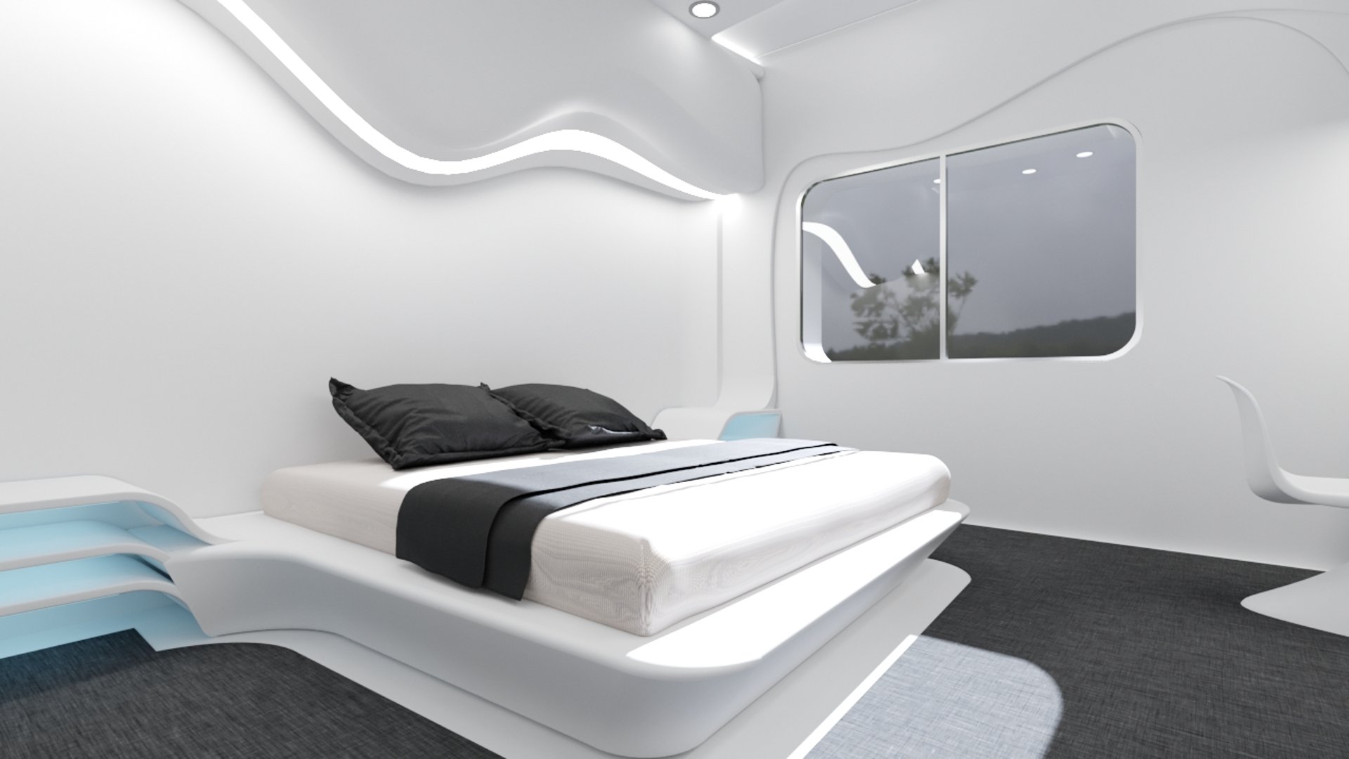 an abstract photo of a curved building with a blue sky in the background