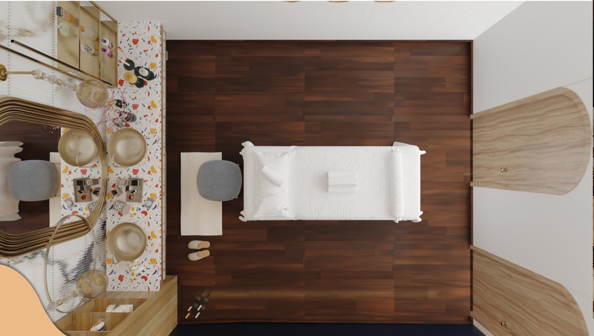 an abstract photo of a curved building with a blue sky in the background