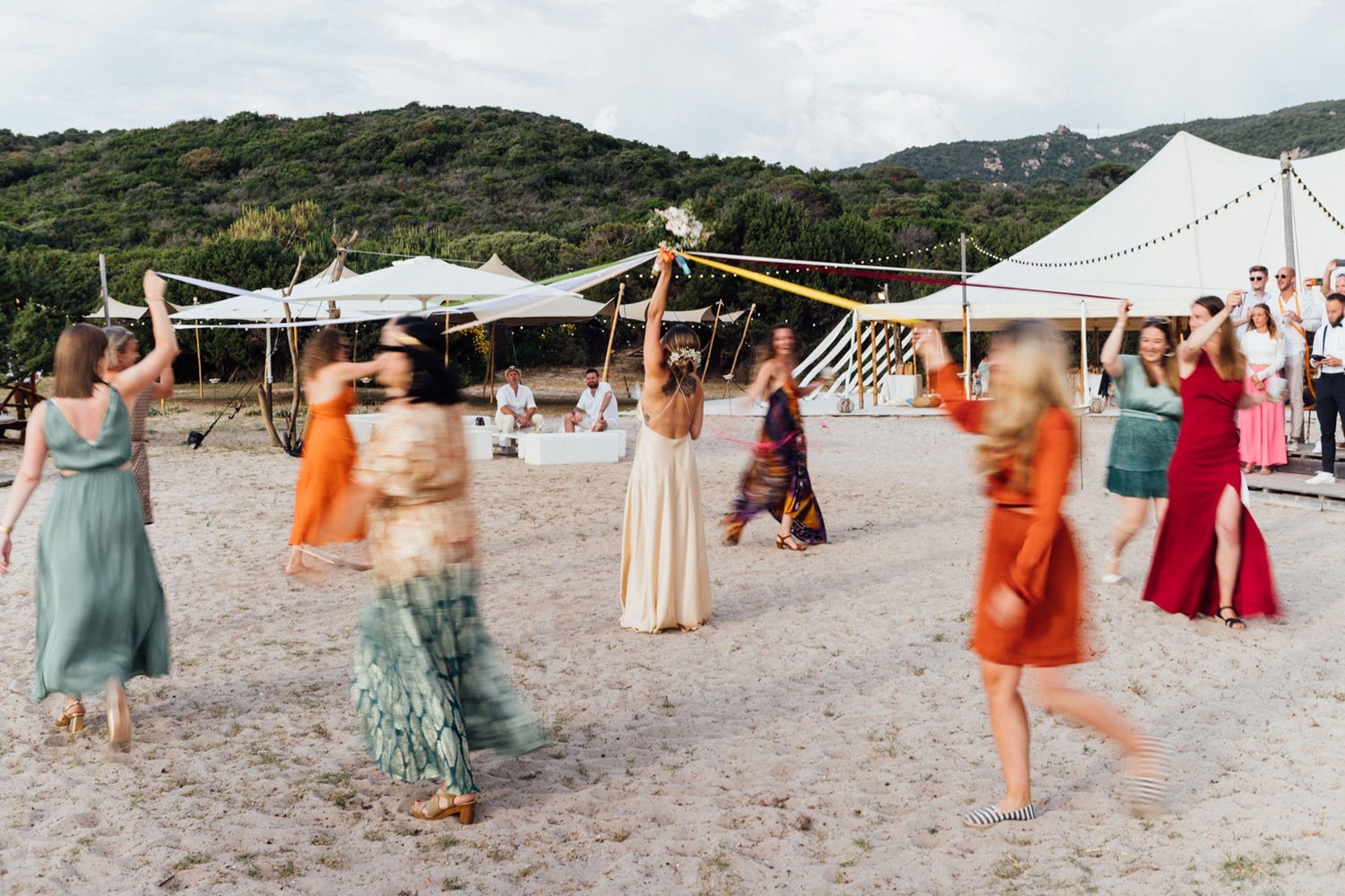 an abstract photo of a curved building with a blue sky in the background