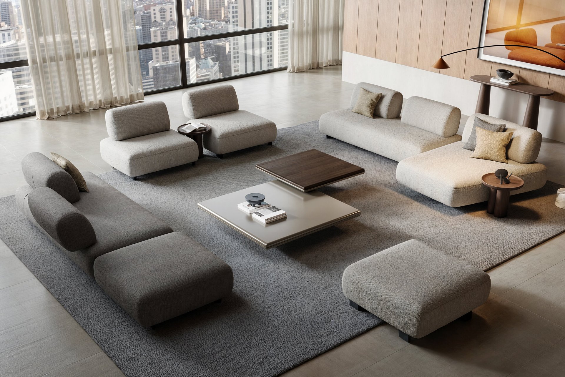 black and brown leather padded tub sofa