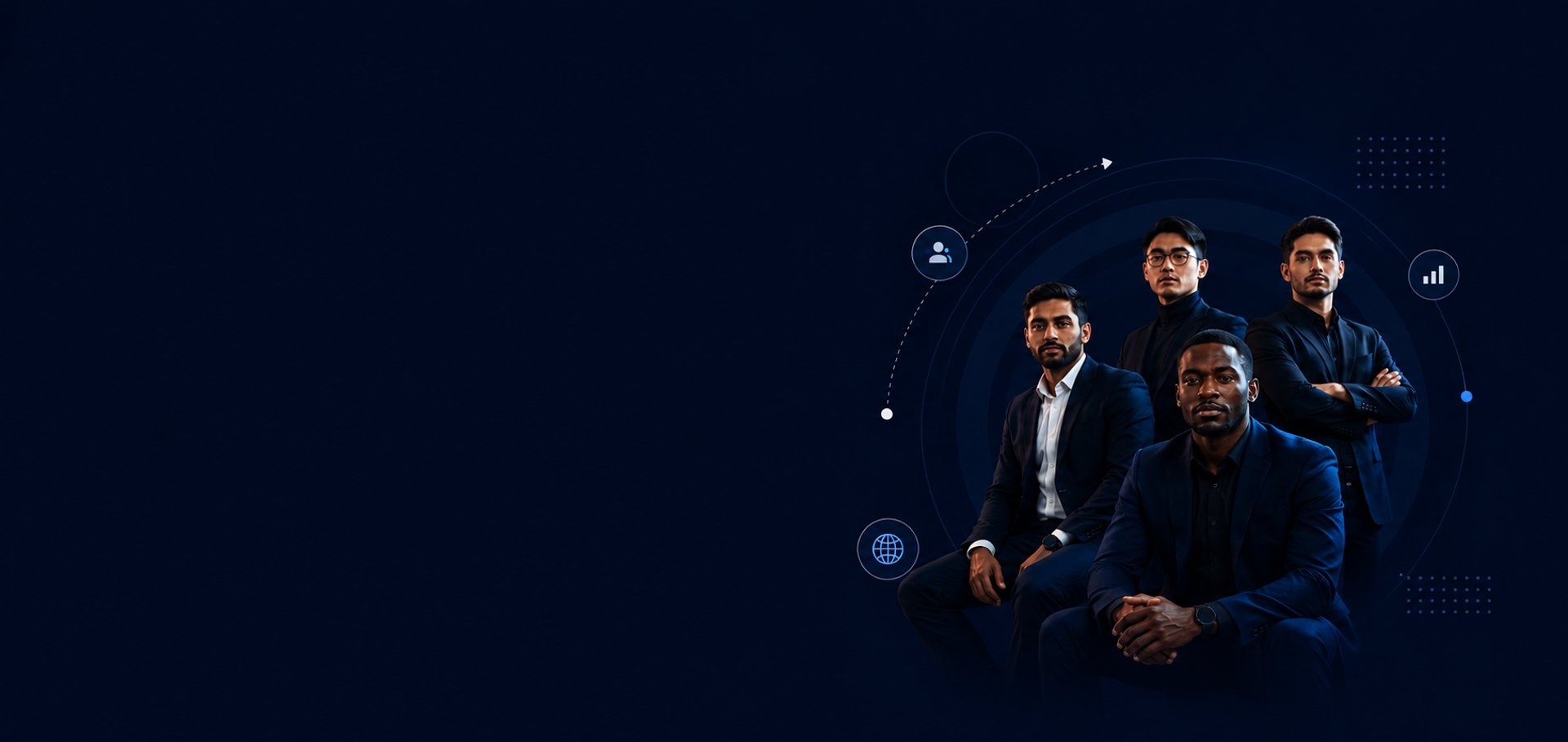 A dark blue gradient background