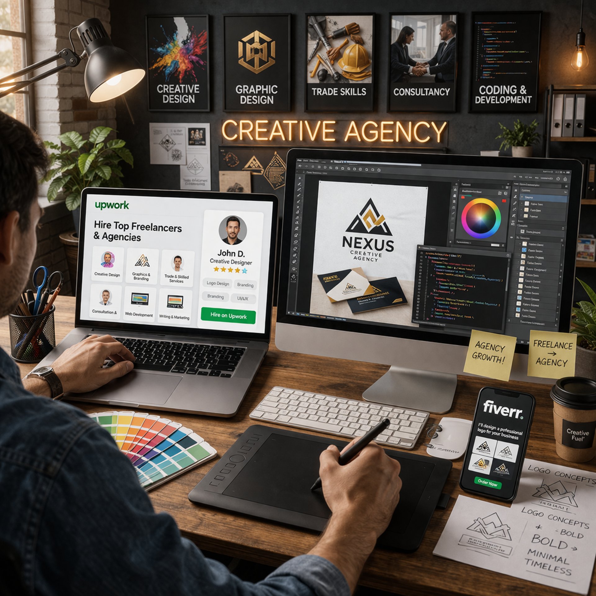 Freelancer's creative agency workspace