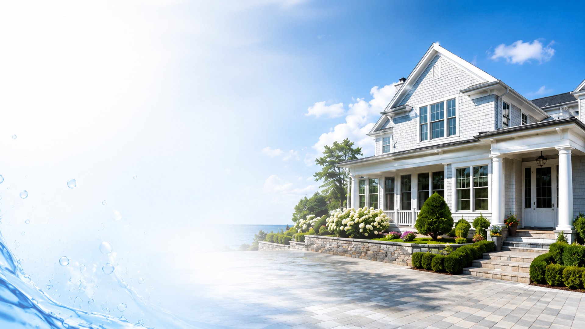 Modern white house with balconies and beach grass
