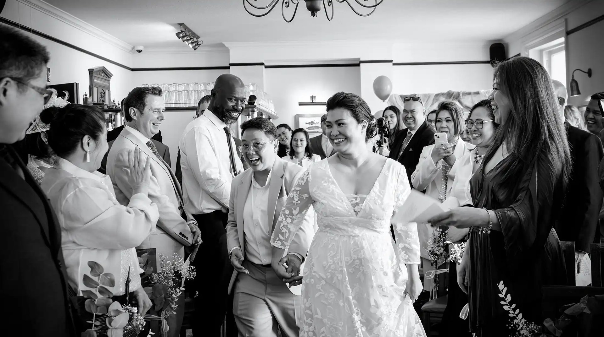 Catherine and Angela arriving to their wedding ceremony at The Admiral Hardy Greenwich