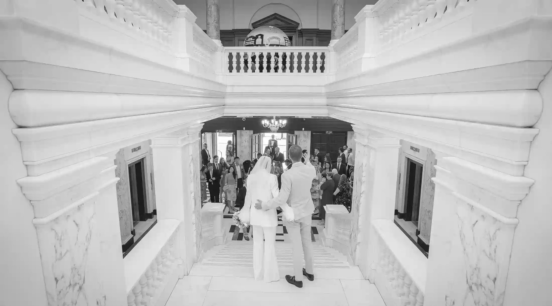 looking down the stairs of Camden Town Hall