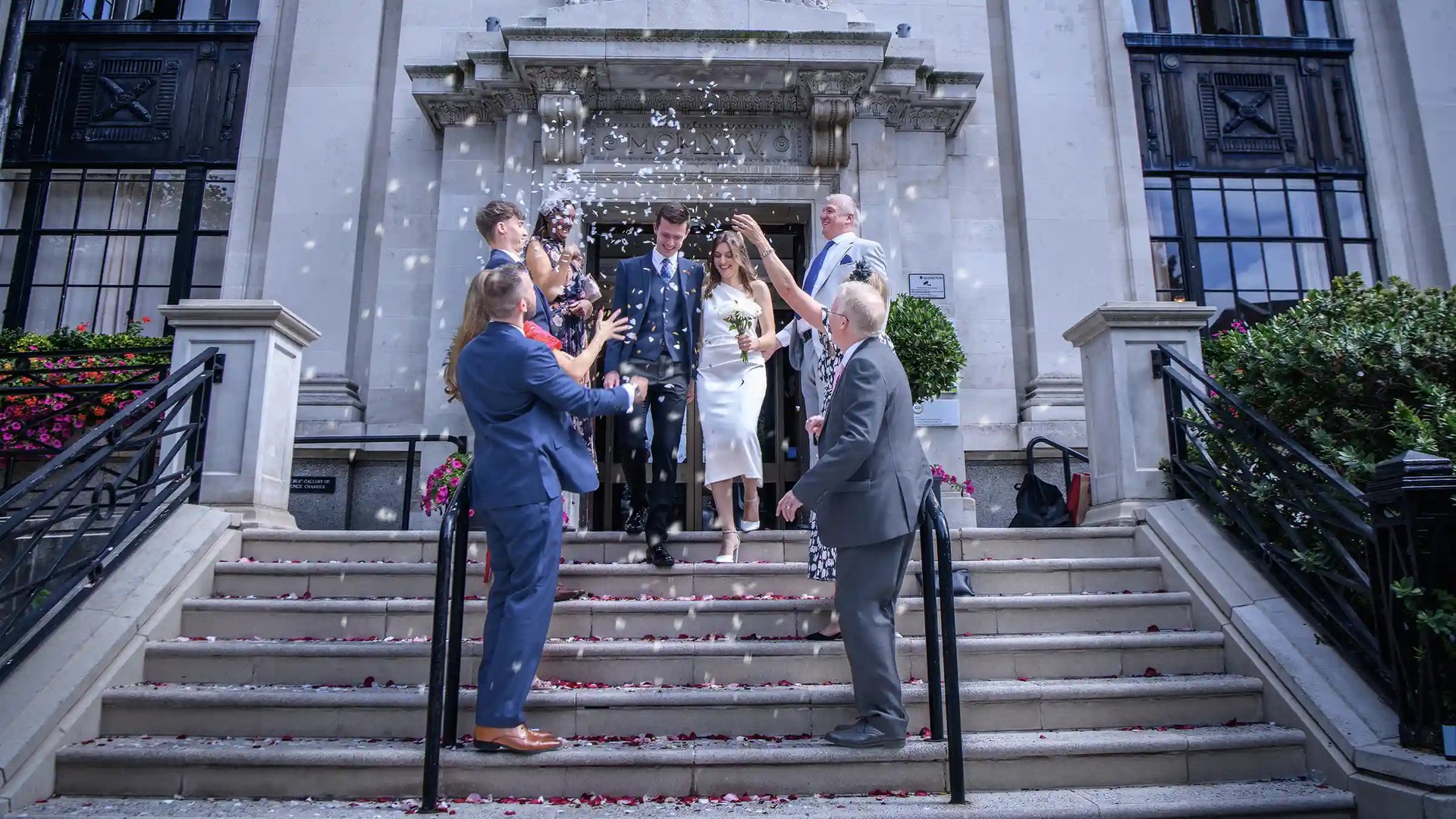 newly-weds leaving Islington Town Hall ceremony room