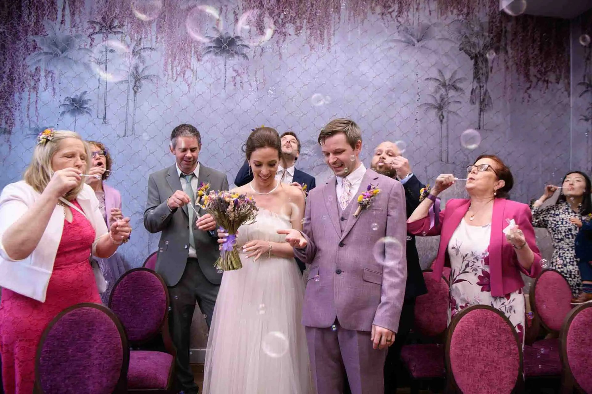 Wedding party posing for a group shot