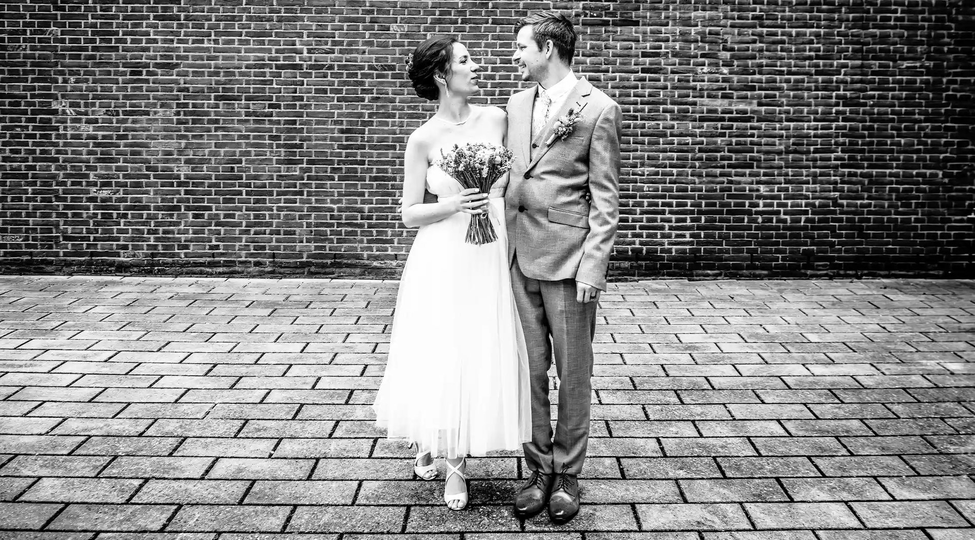 Ben and Patricia in the grounds of Lambeth Town Hall after their wedding ceremony