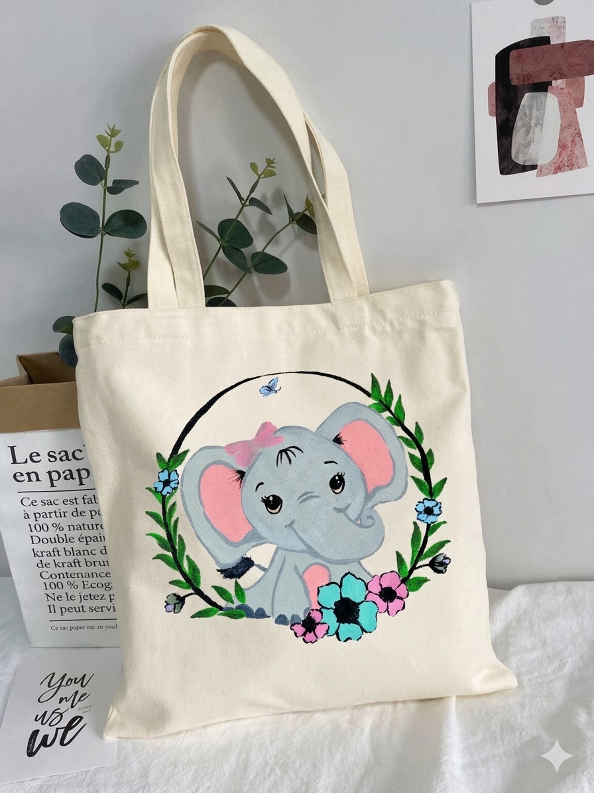 white reusable bag on gray surface