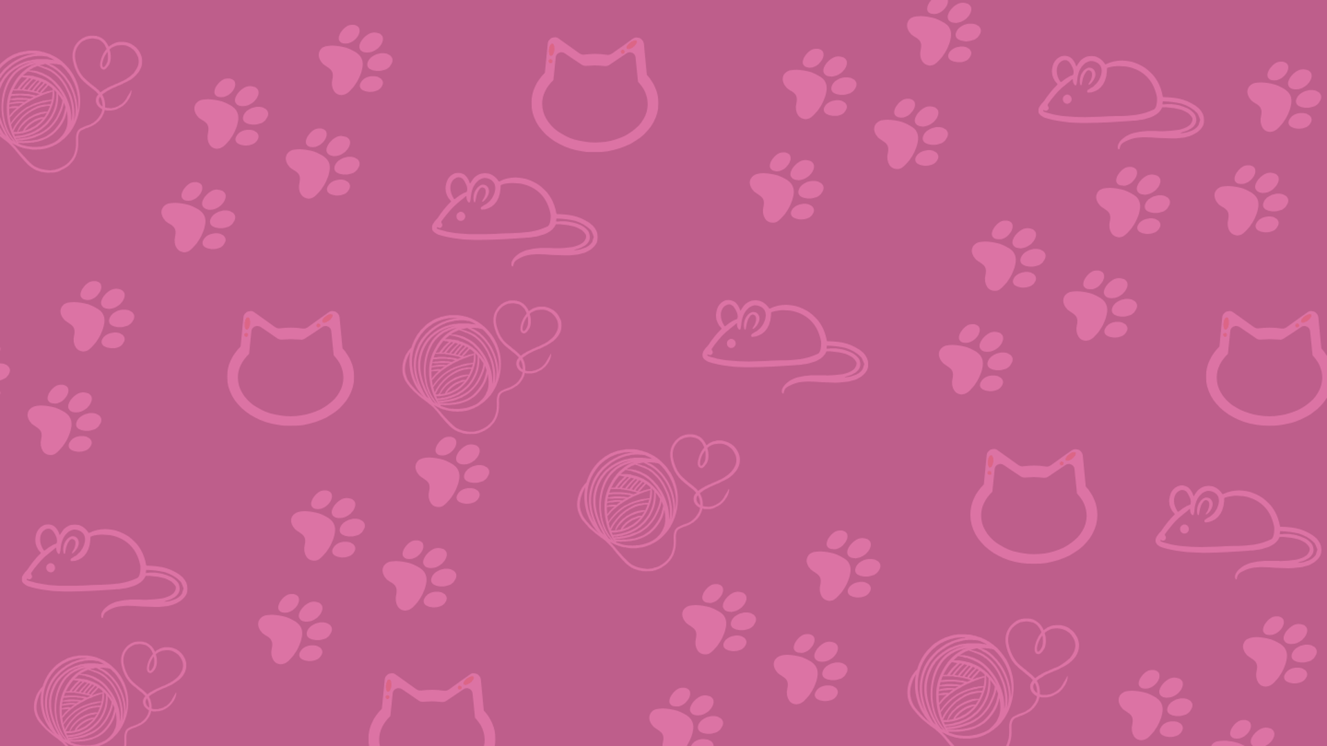 Patron de gatitos, huellas de gato, estambre y raton en color rosa