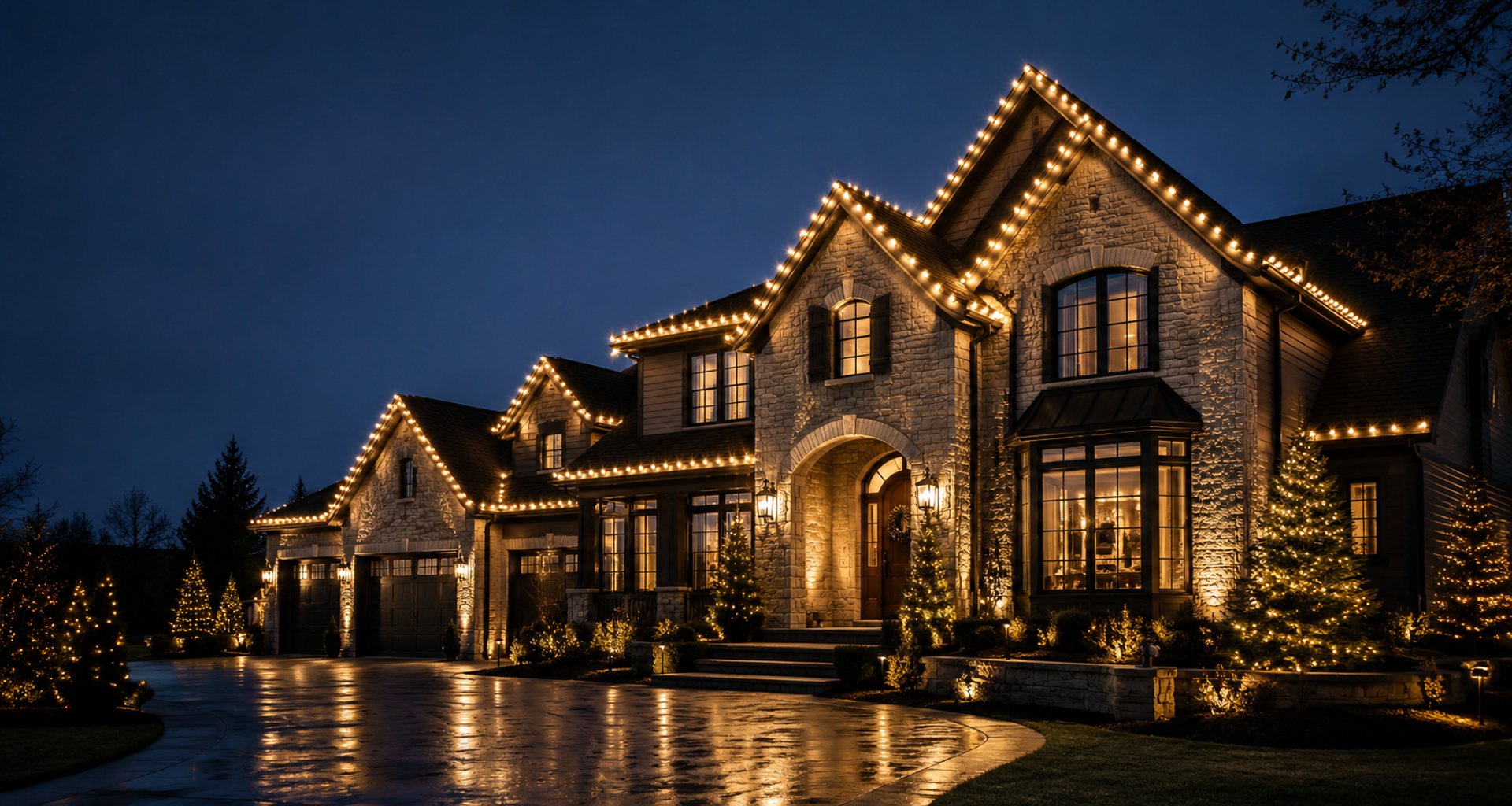 Luxury Christmas light installation on a West Michigan home