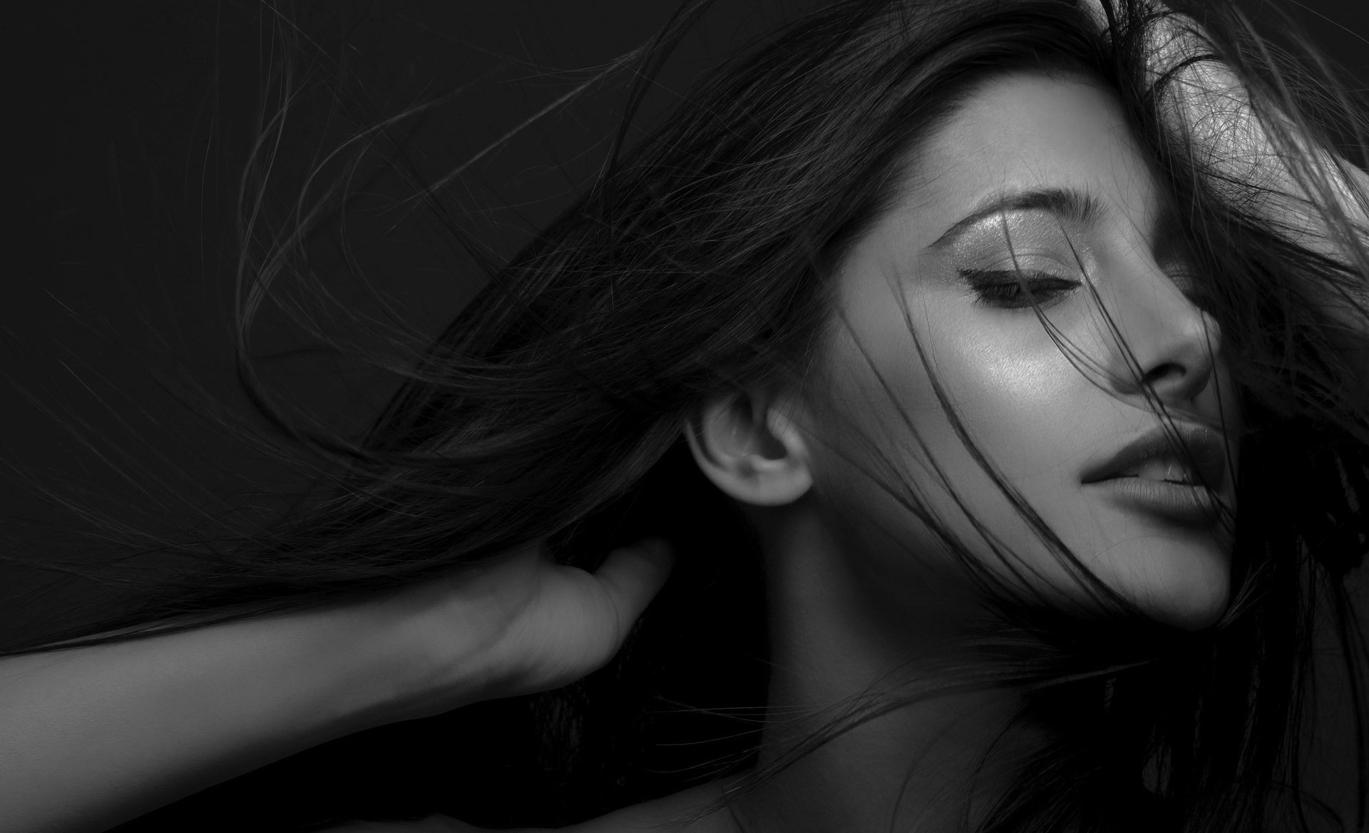 Beautiful woman with flowing hair