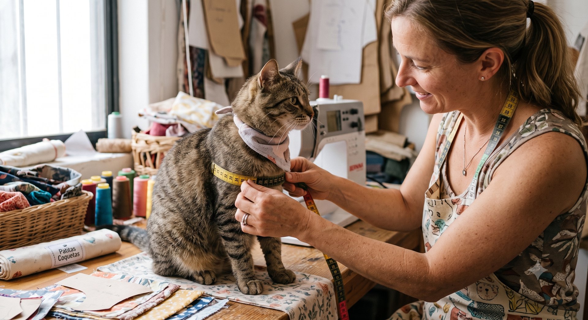 persona tomando medidas a un gato con cinta metrica