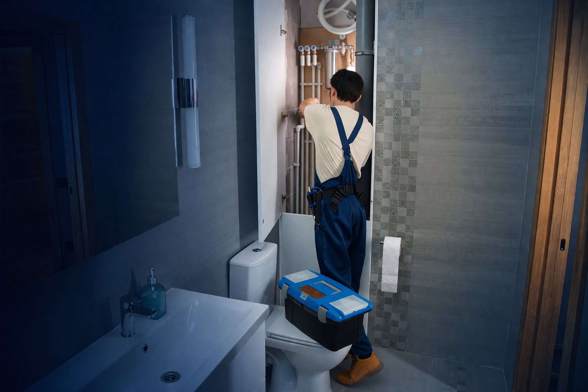 a man fixing a light switch on a wall