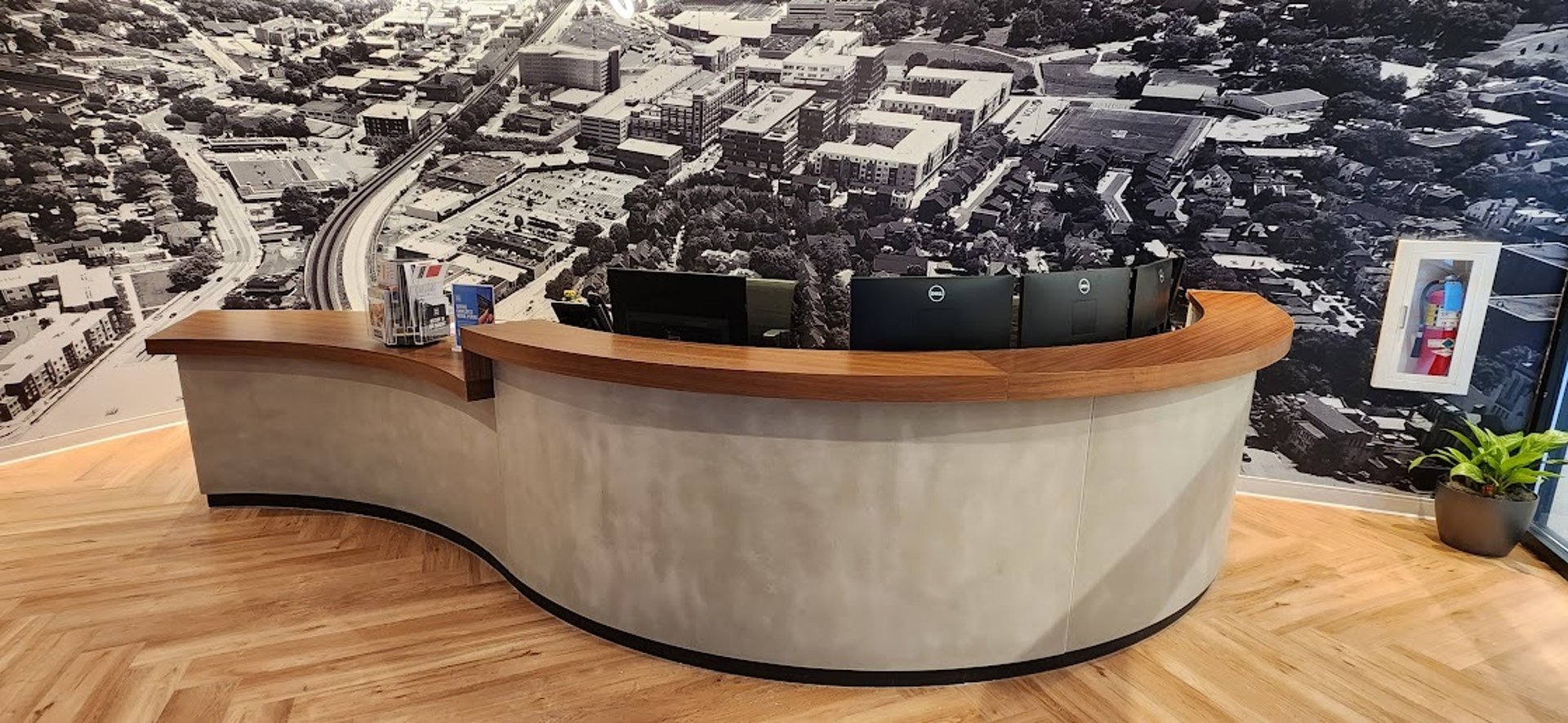 Modern outdoor kitchen with bar and seating