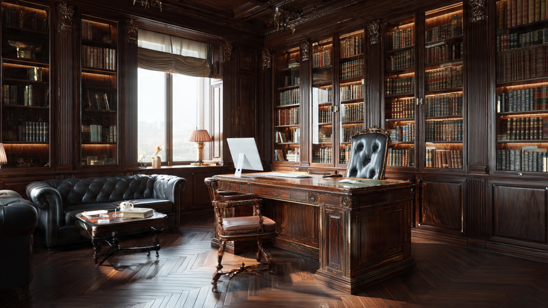 black and brown leather padded tub sofa