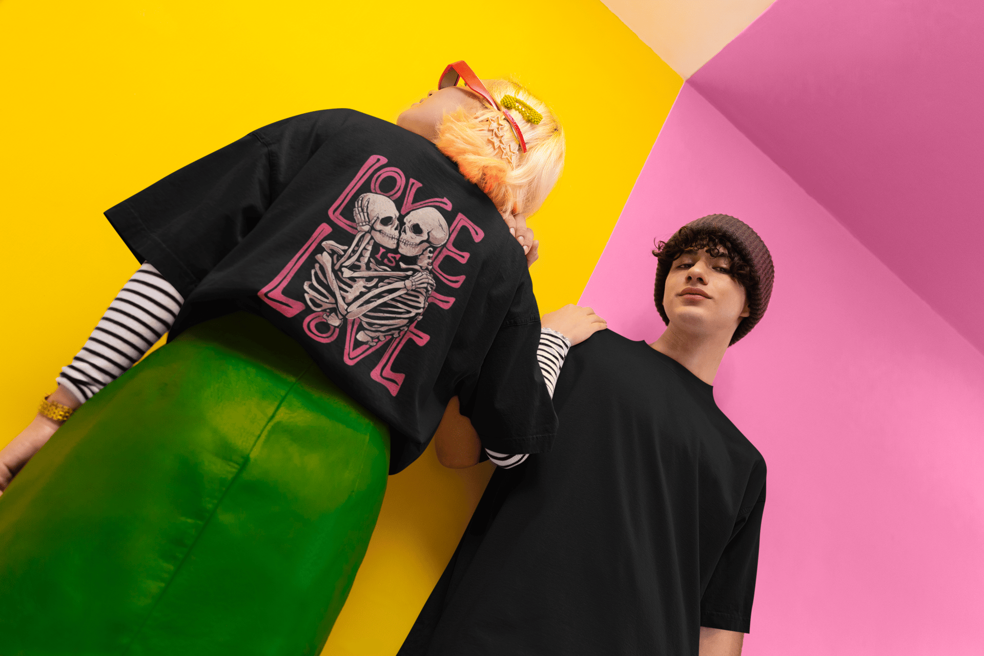 an abstract photo of a curved building with a blue sky in the background