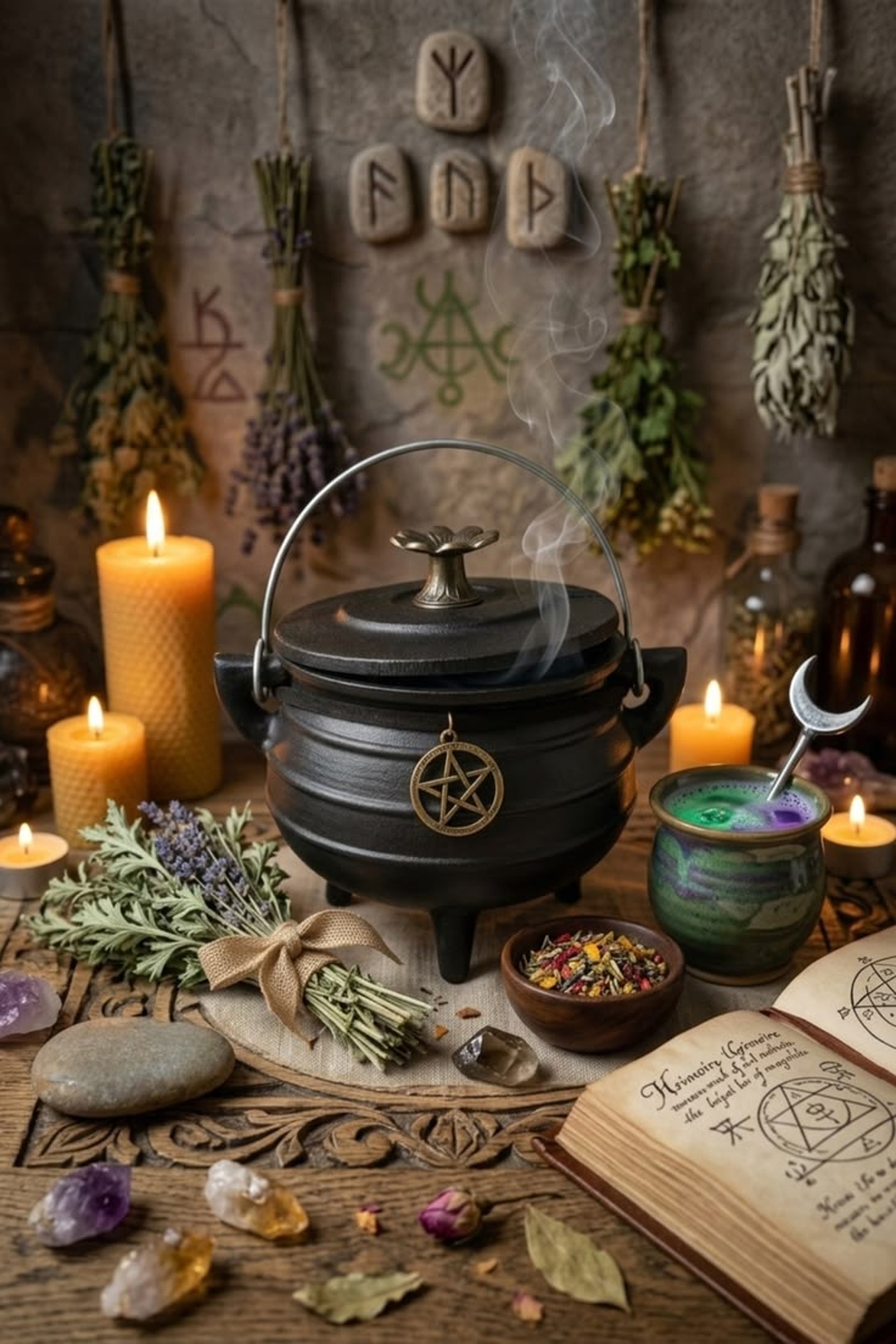 a small bell hanging from a chain with smoke coming out of it