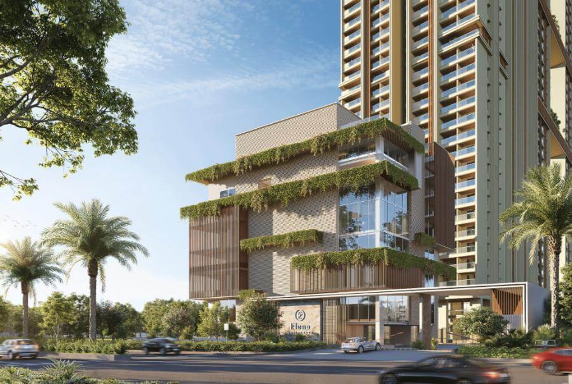 an abstract photo of a curved building with a blue sky in the background