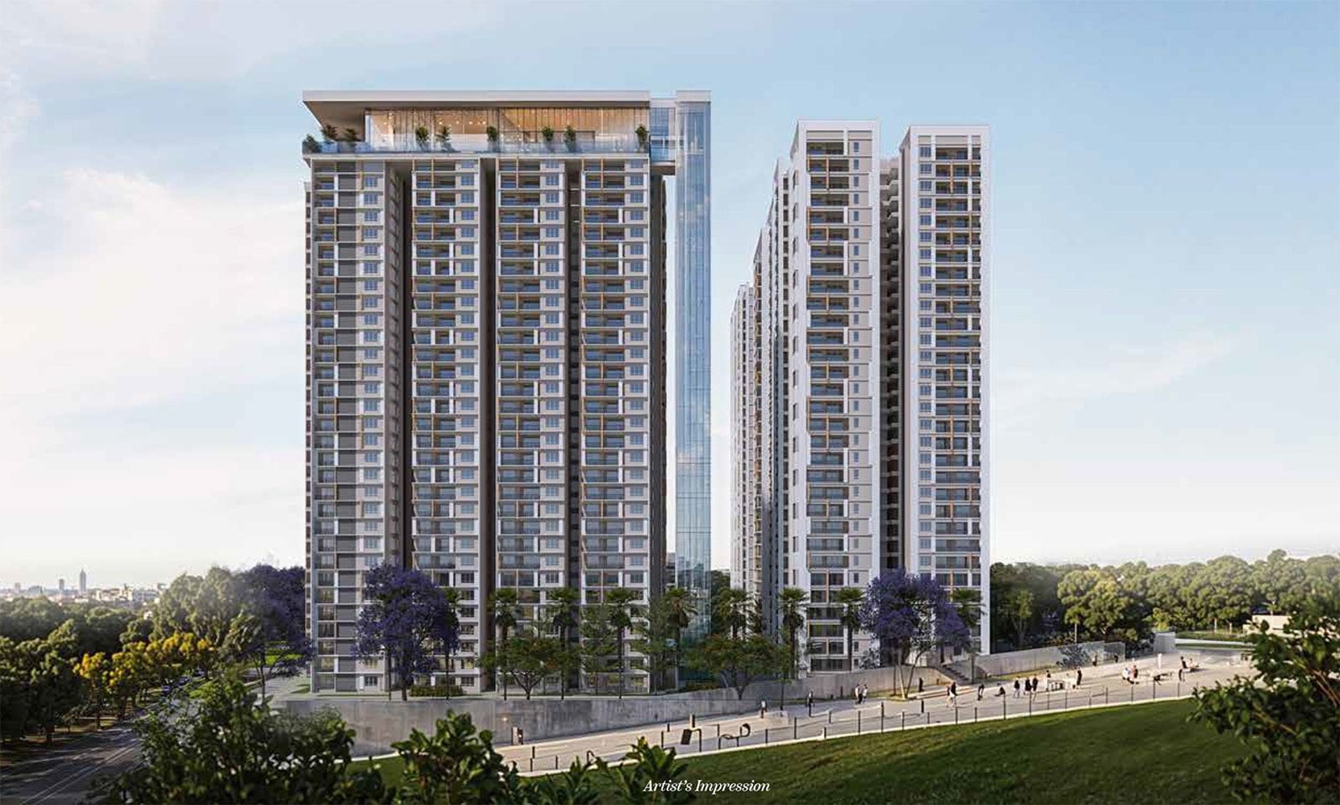 an abstract photo of a curved building with a blue sky in the background