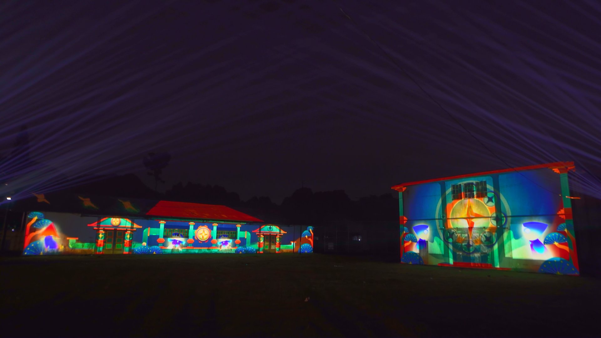 an abstract photo of a curved building with a blue sky in the background