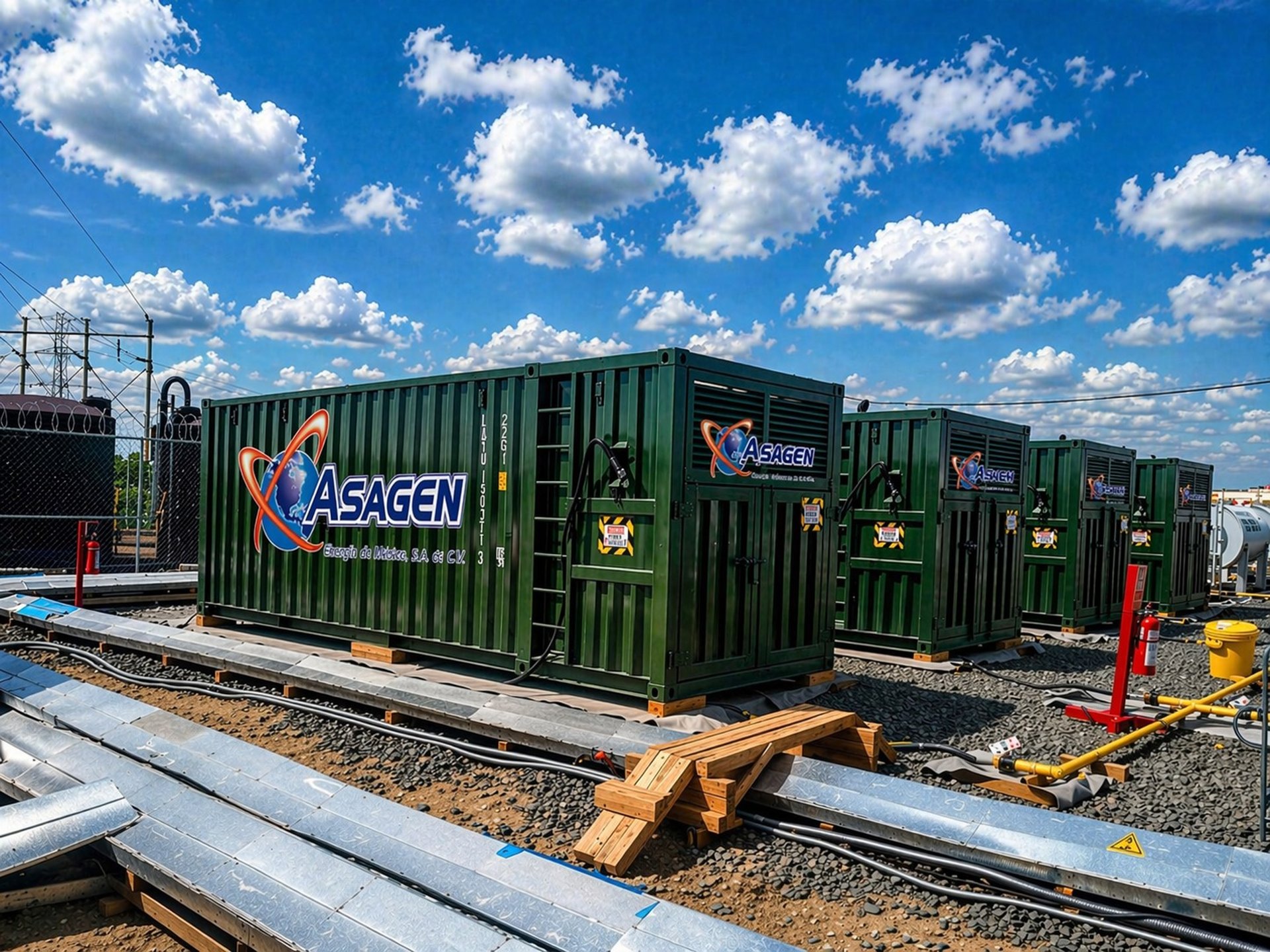 a large blue box sitting on the side of a road