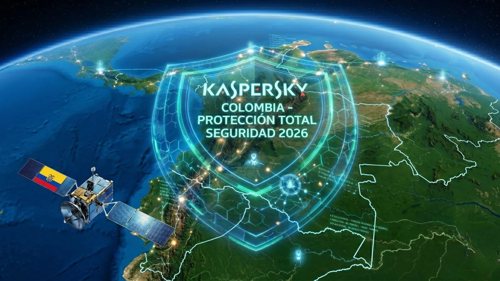 Geografía de Colombia desde el espacio asegurada por el escudo holográfico digital de Kaspersky.