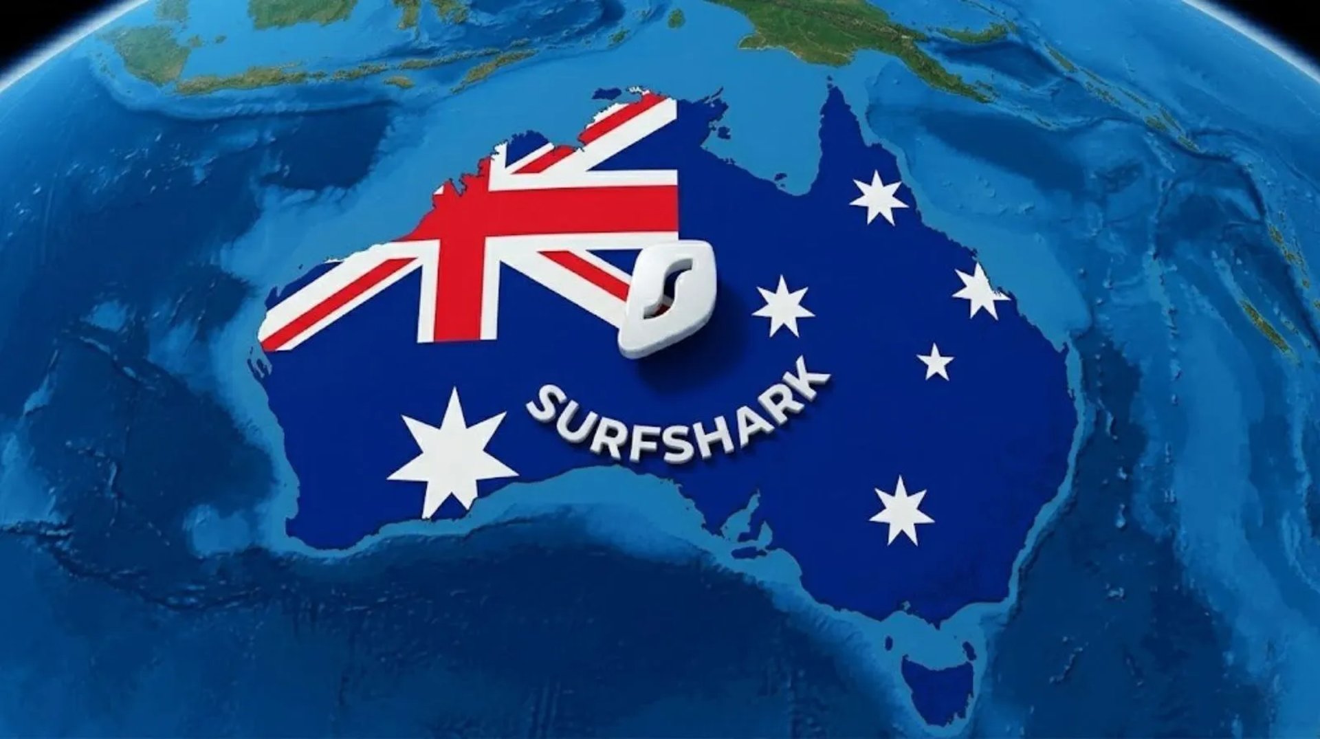 Futuristic satellite view of Australia in flag colors, illustrating global cybersecurity innovation.