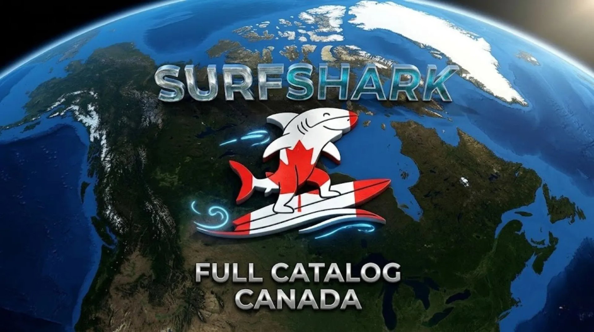 Futuristic satellite view of Canada in flag colors, illustrating global cybersecurity innovation