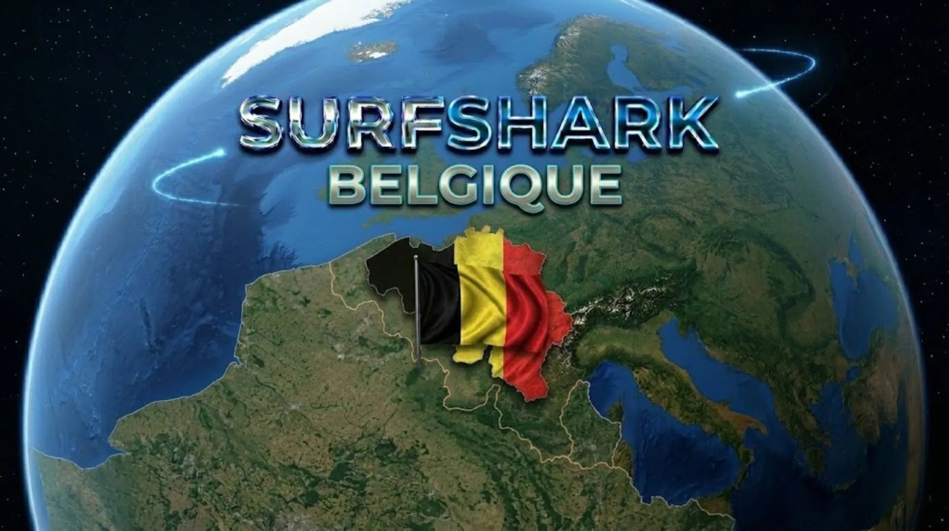 Vue satellite futuriste de la Belgique aux couleurs du drapeau, illustrant une innovation cyber mondiale.