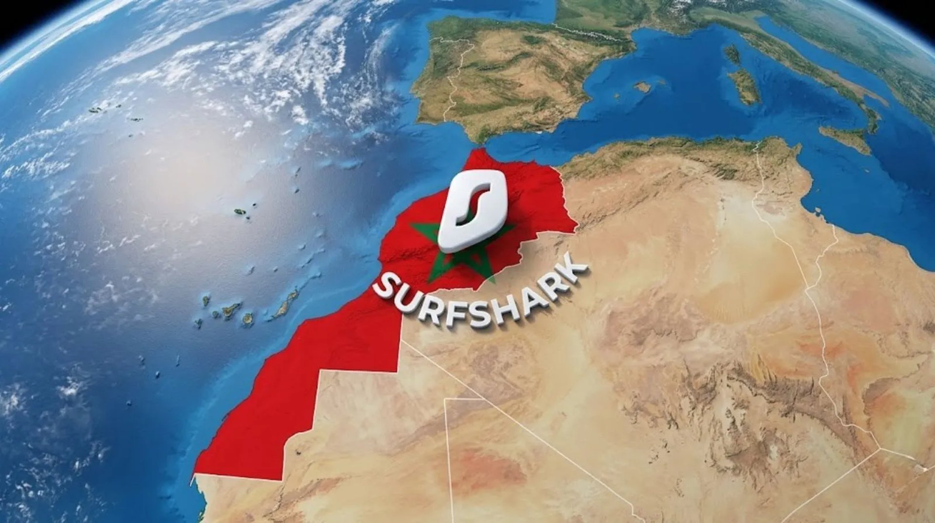 Vue satellite futuriste du Maroc aux couleurs du drapeau, illustrant une innovation cyber mondiale