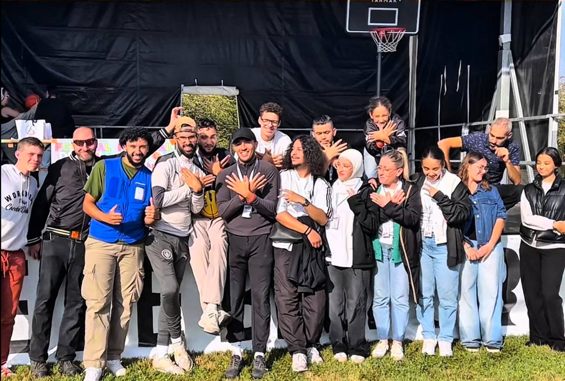 an abstract photo of a curved building with a blue sky in the background