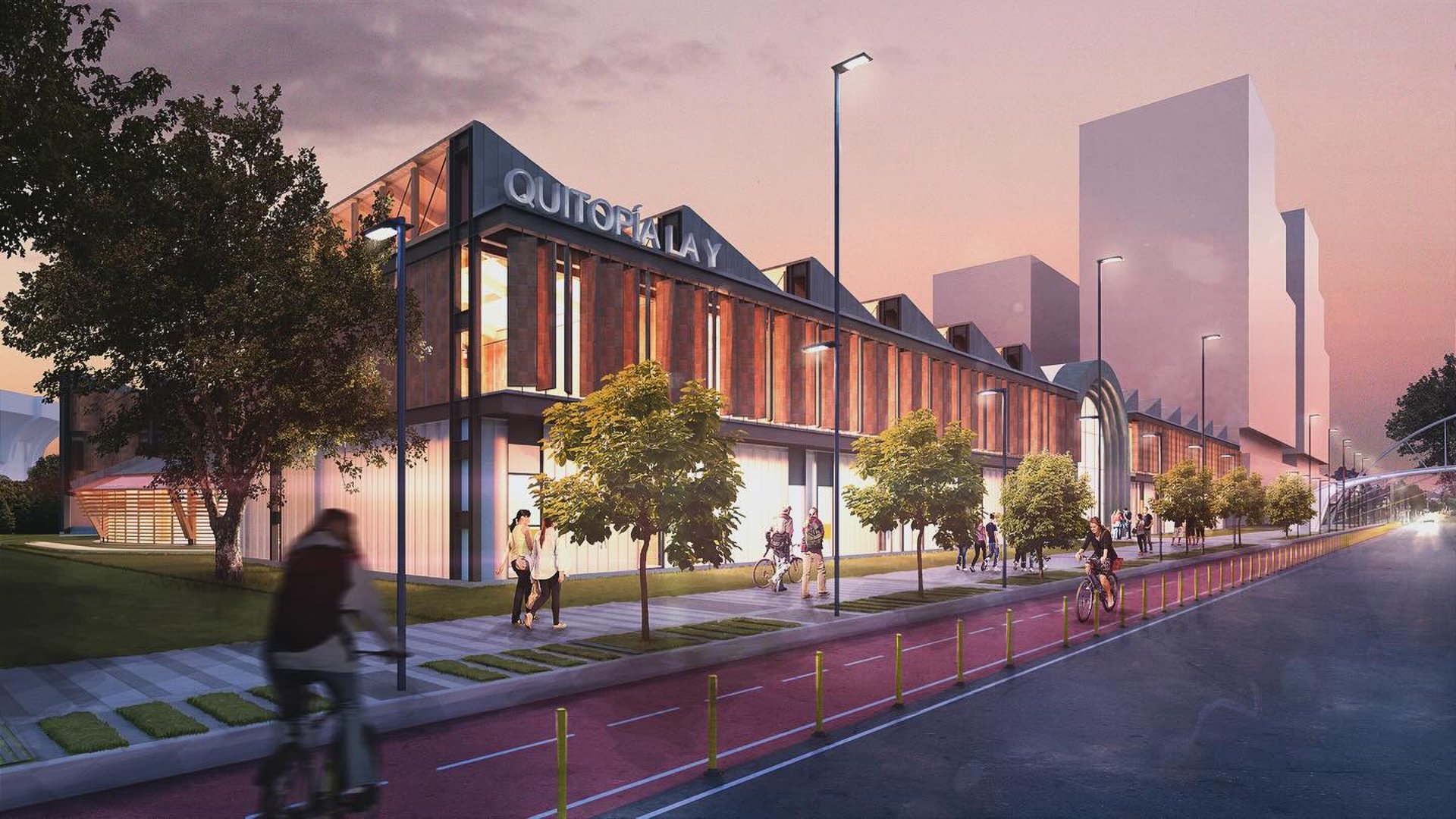 an abstract photo of a curved building with a blue sky in the background