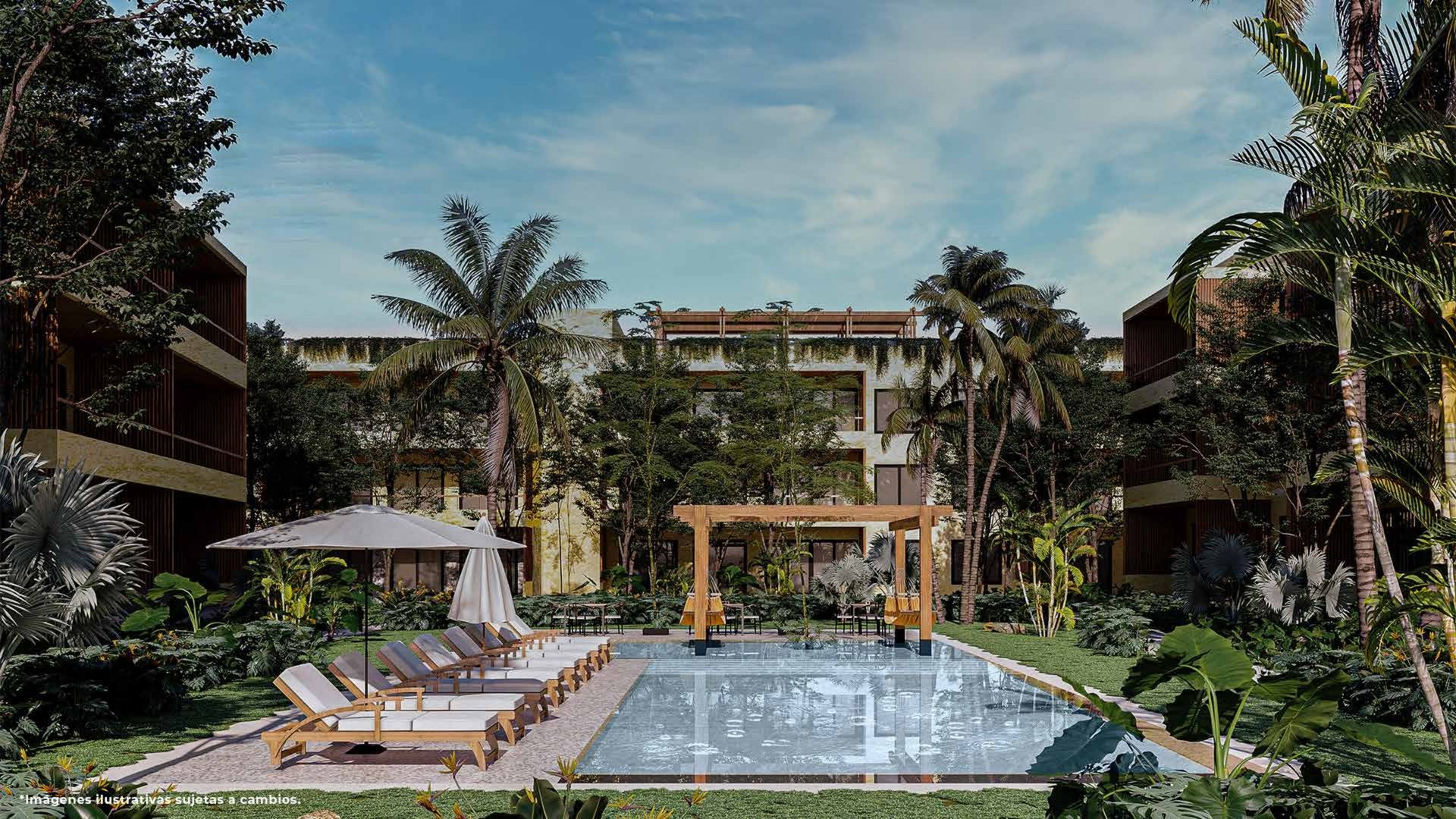 an abstract photo of a curved building with a blue sky in the background