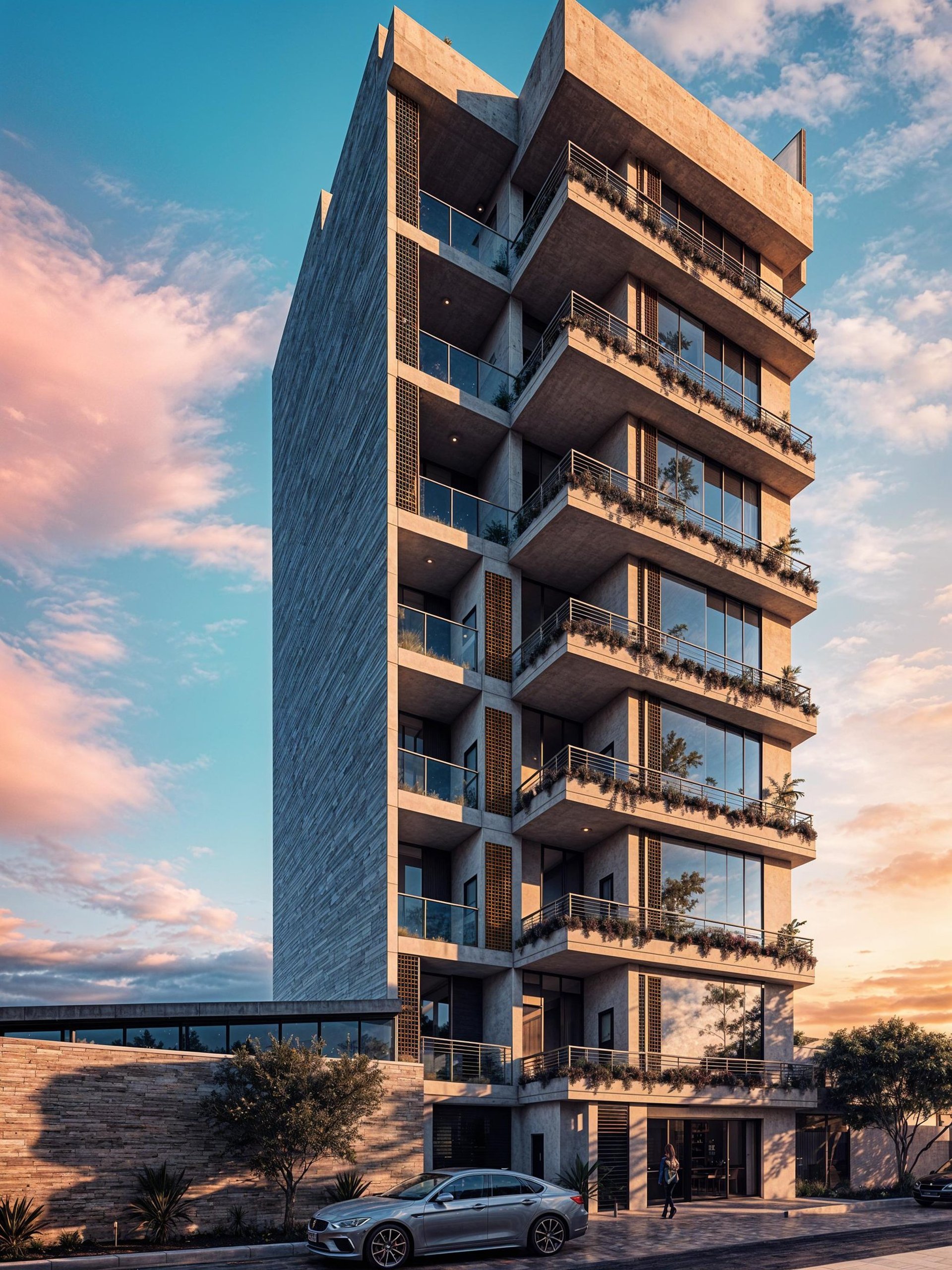 an abstract photo of a curved building with a blue sky in the background