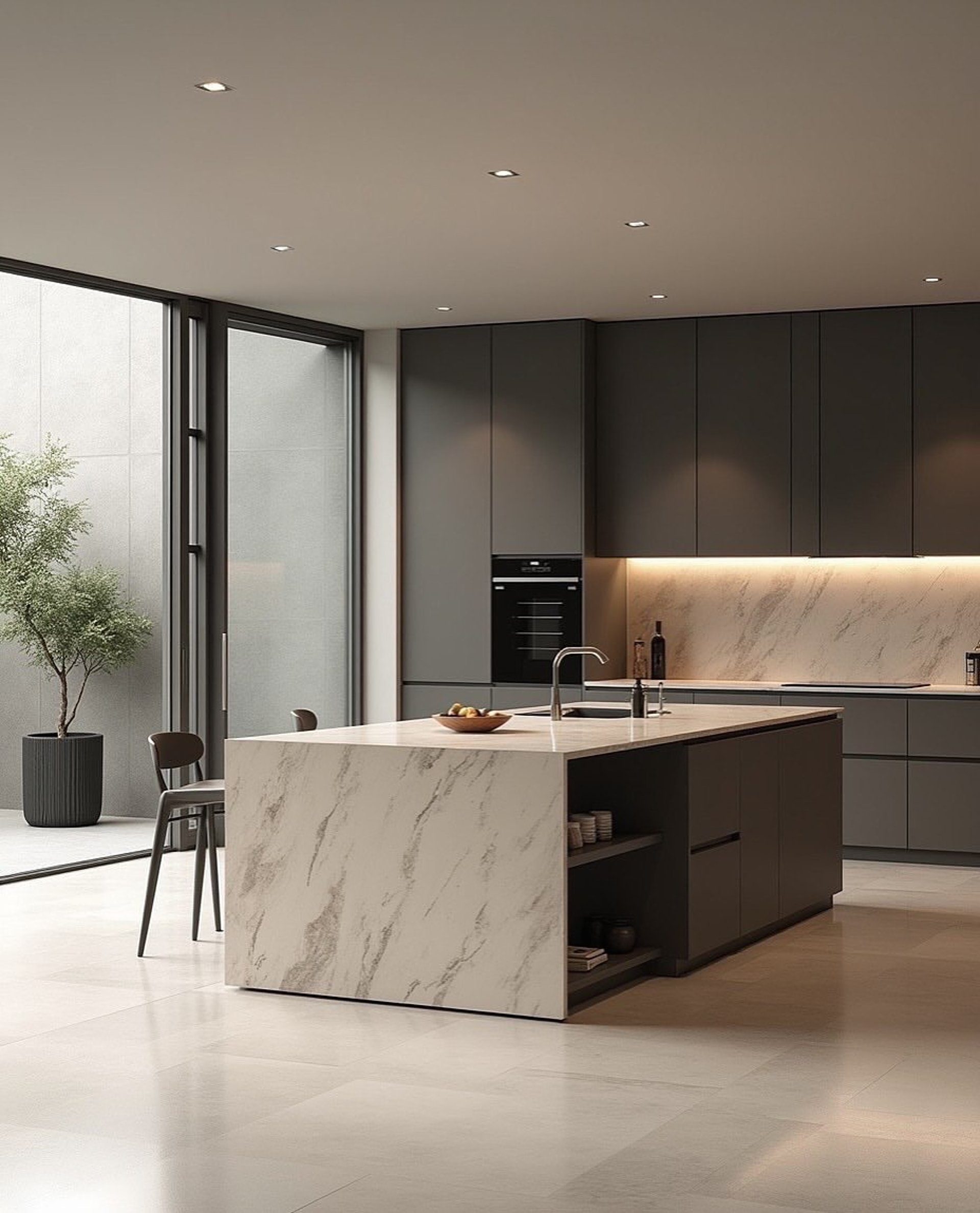 an abstract photo of a curved building with a blue sky in the background