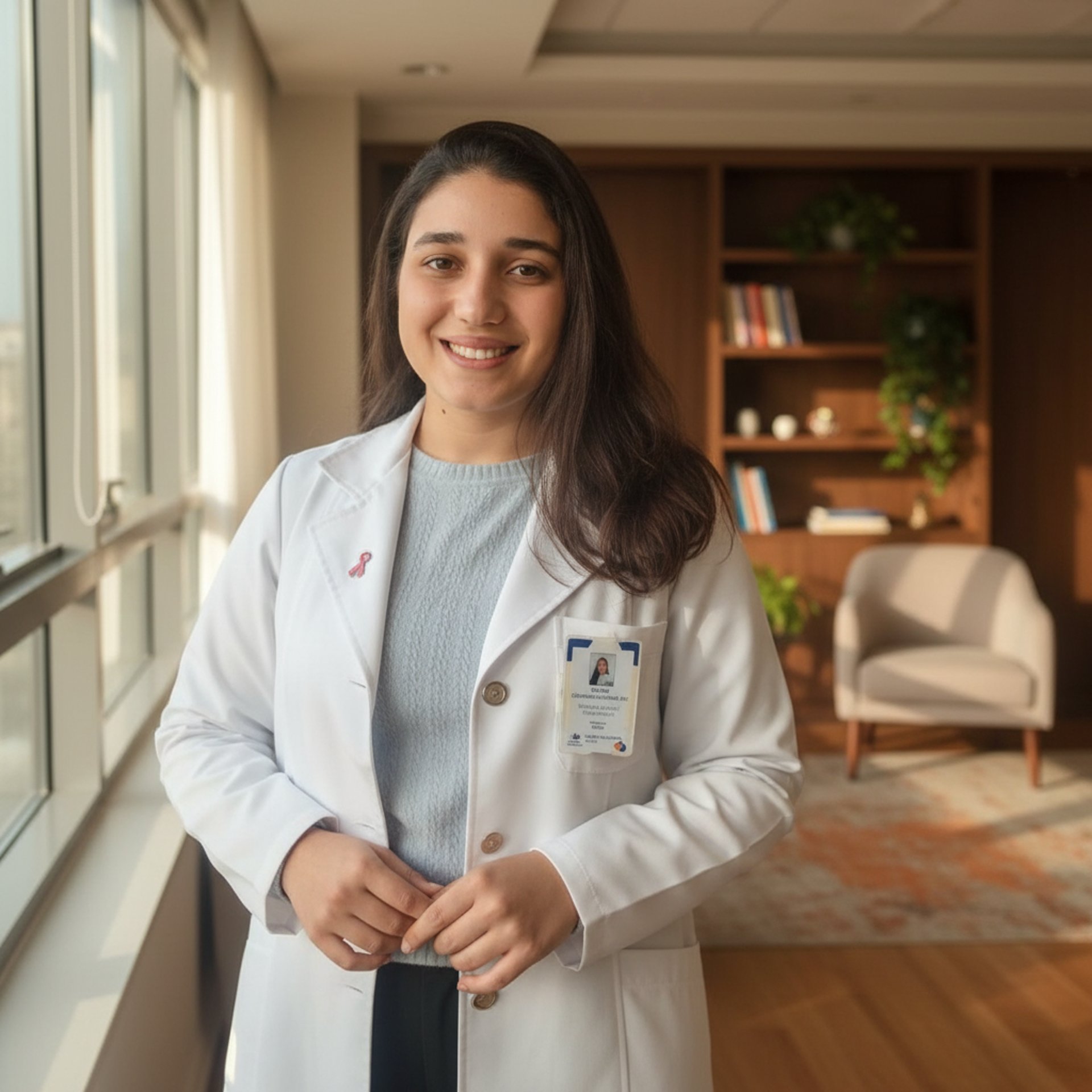 woman in pink and white polka dot shirt