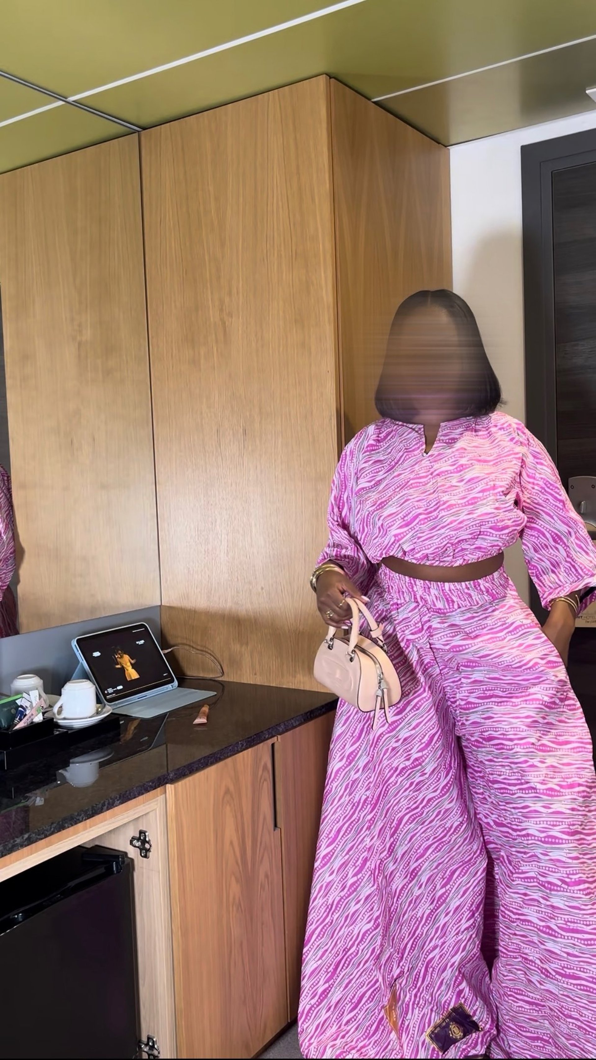 woman in blue and white shirt