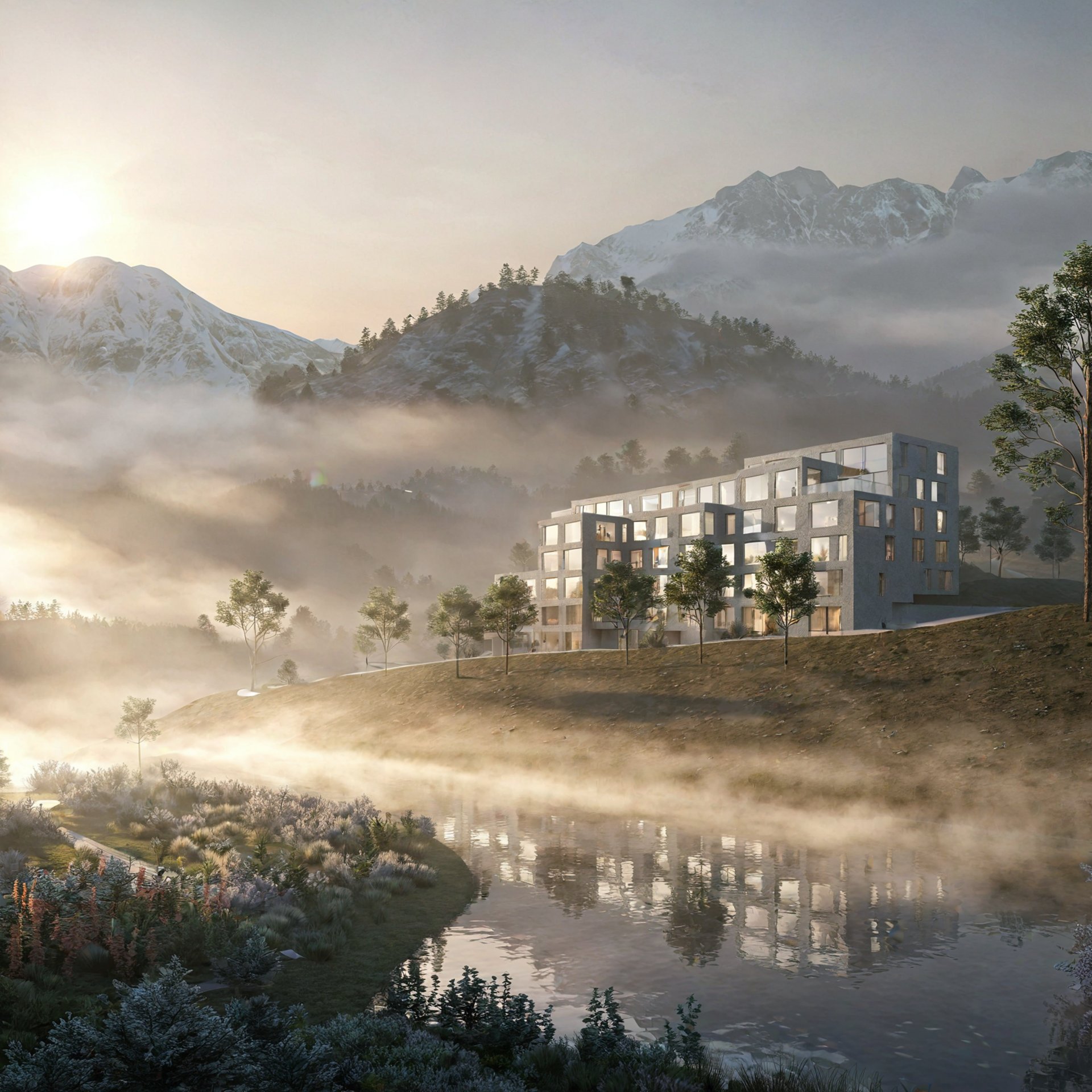 a building with wavy lines on it against a blue sky