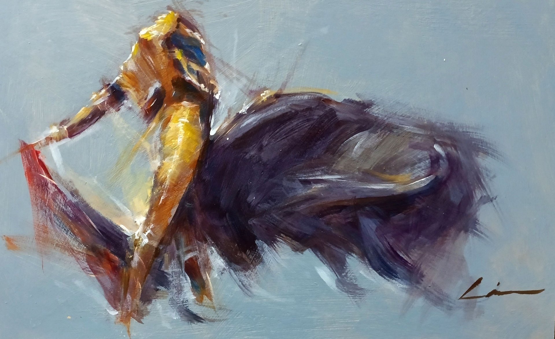 Cuadro artístico que muestra una pareja bailando flamenco junto a guitarristas en una atmósfera de duende y cante.