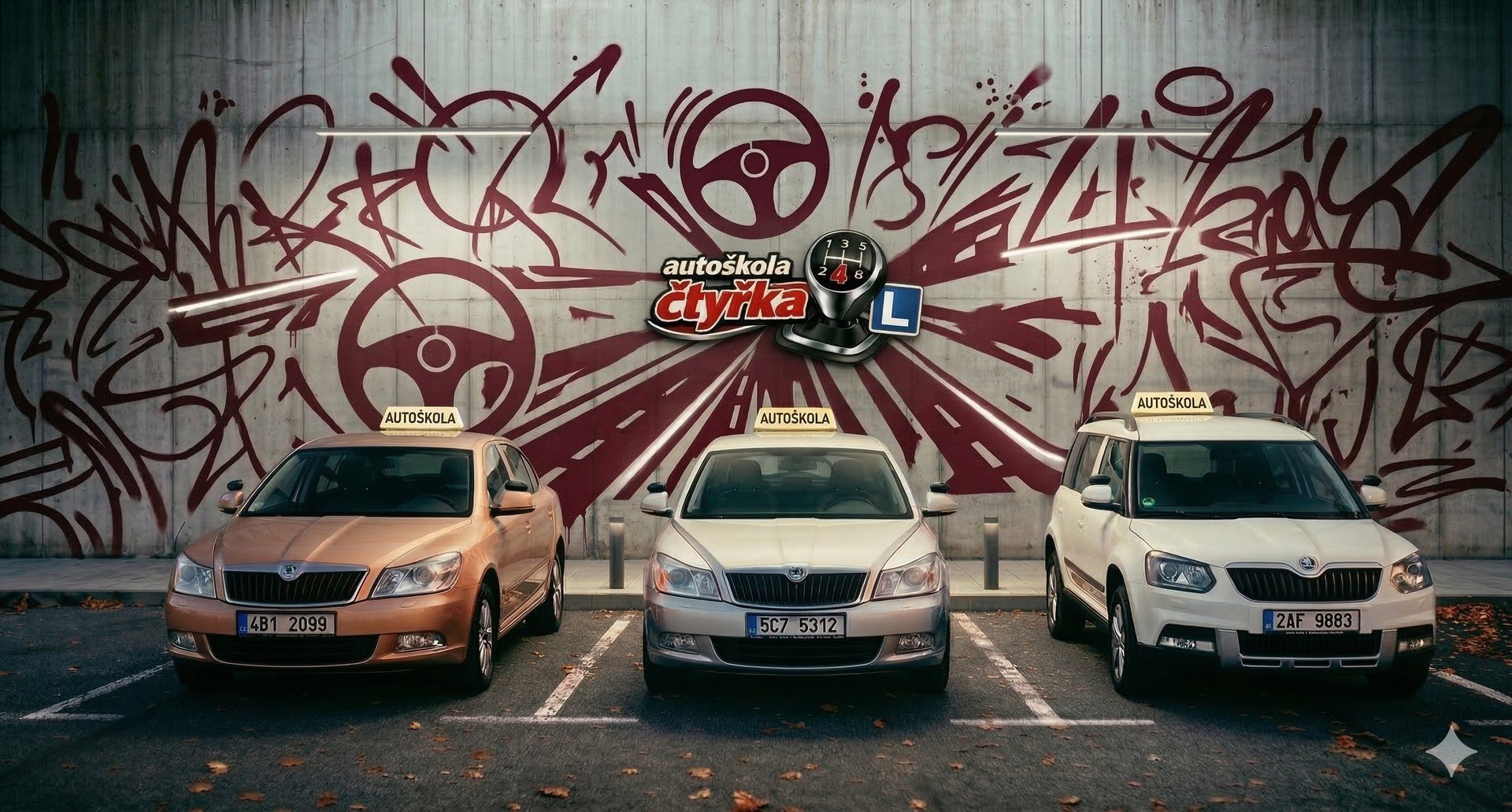 red sedan on concrete surface in front of stairs