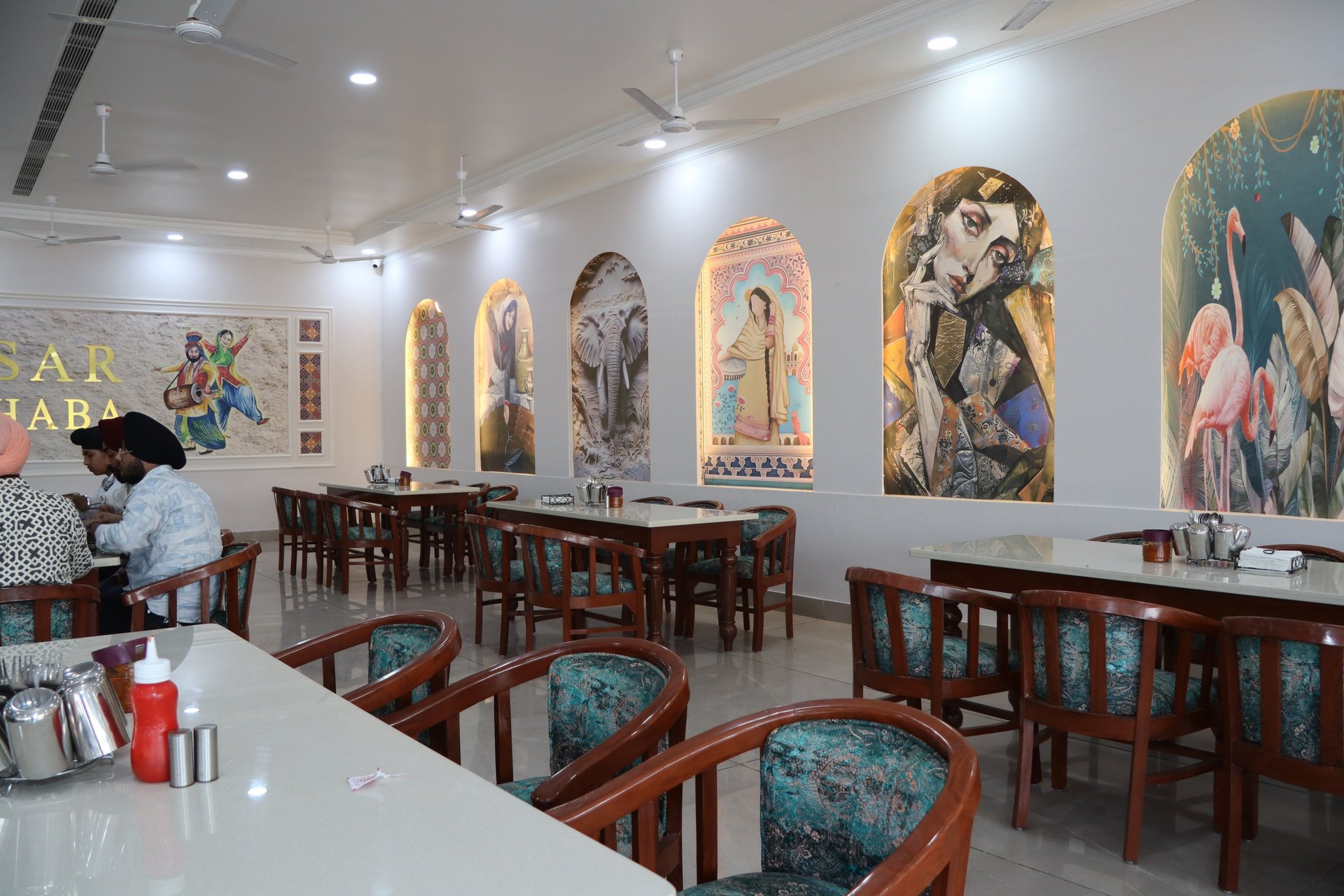 brown wooden table with plates and bowls
