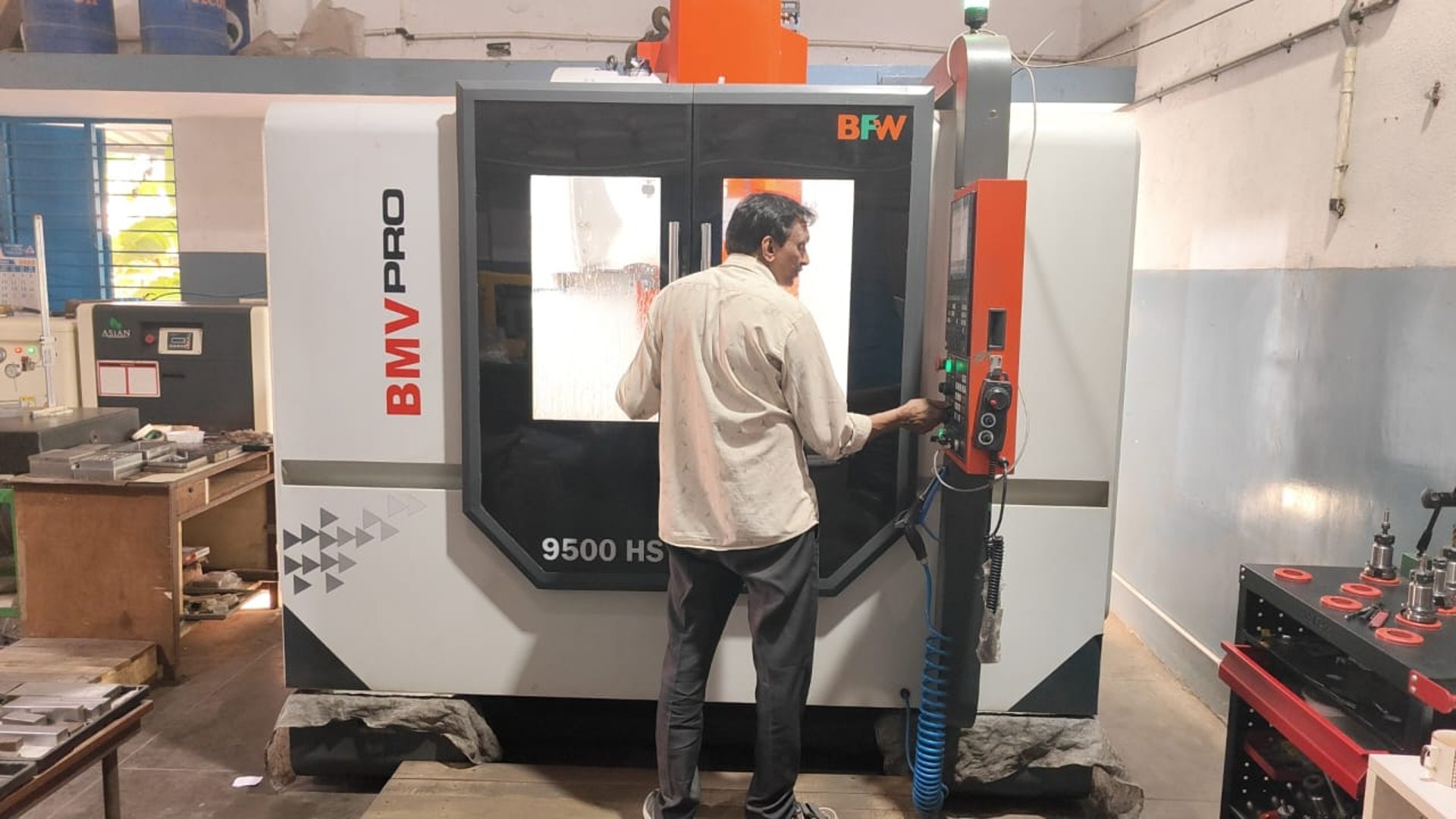 A machine that is inside of a building
