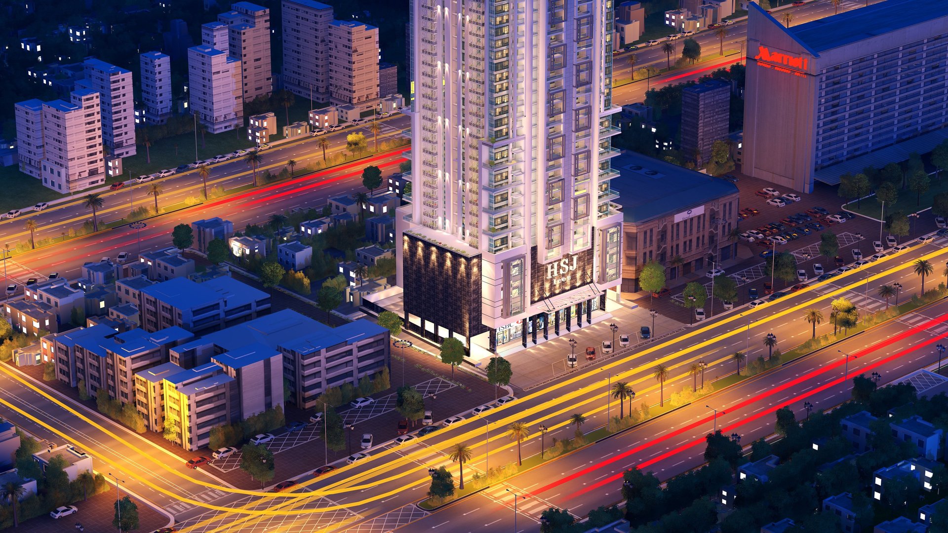 an abstract photo of a curved building with a blue sky in the background