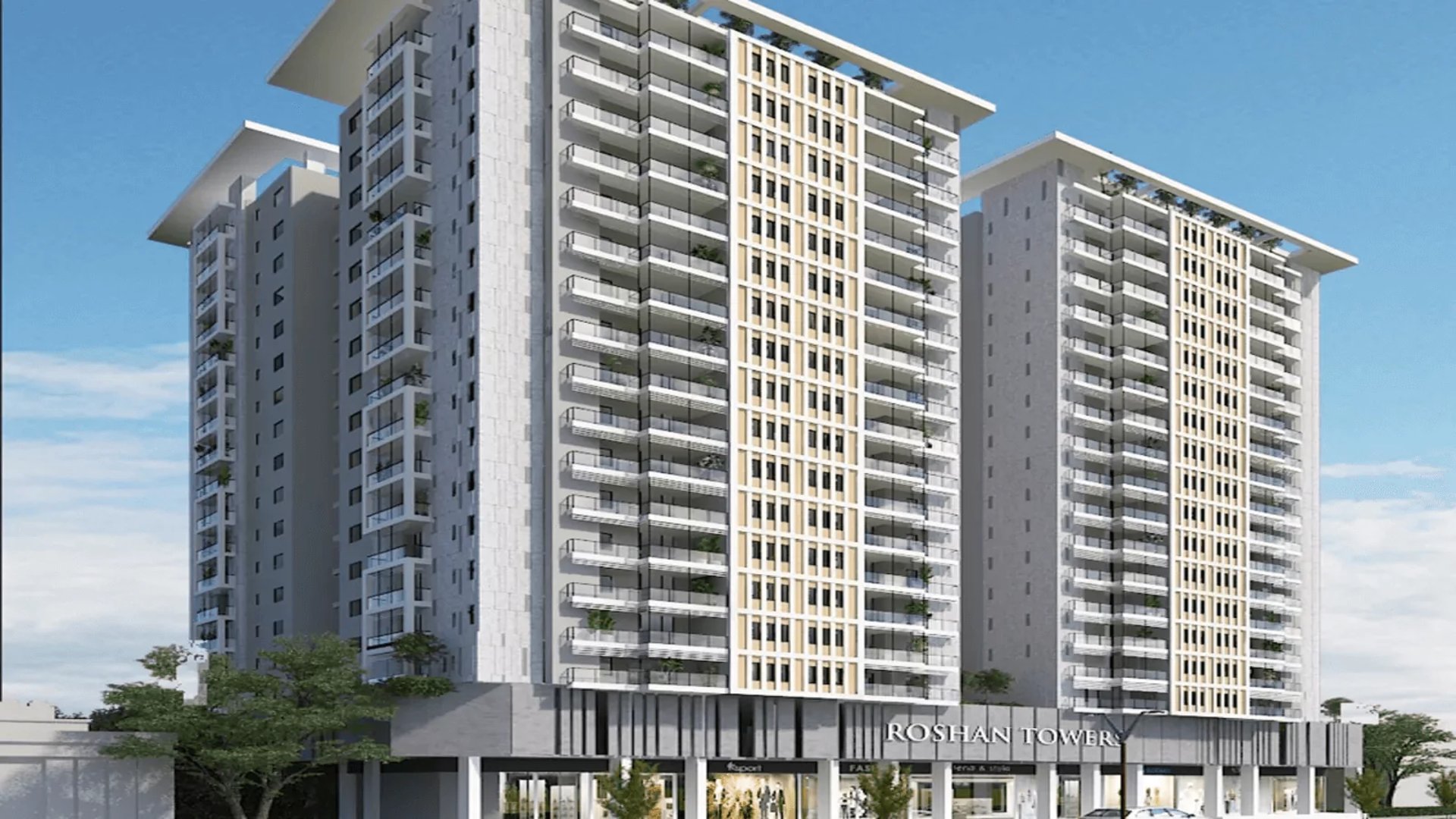 an abstract photo of a curved building with a blue sky in the background