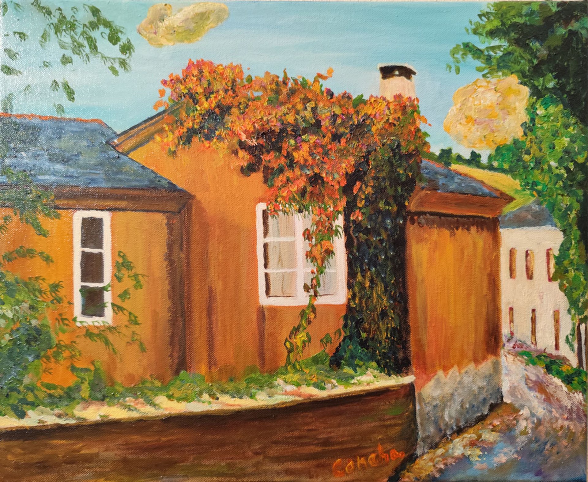 an abstract photo of a curved building with a blue sky in the background